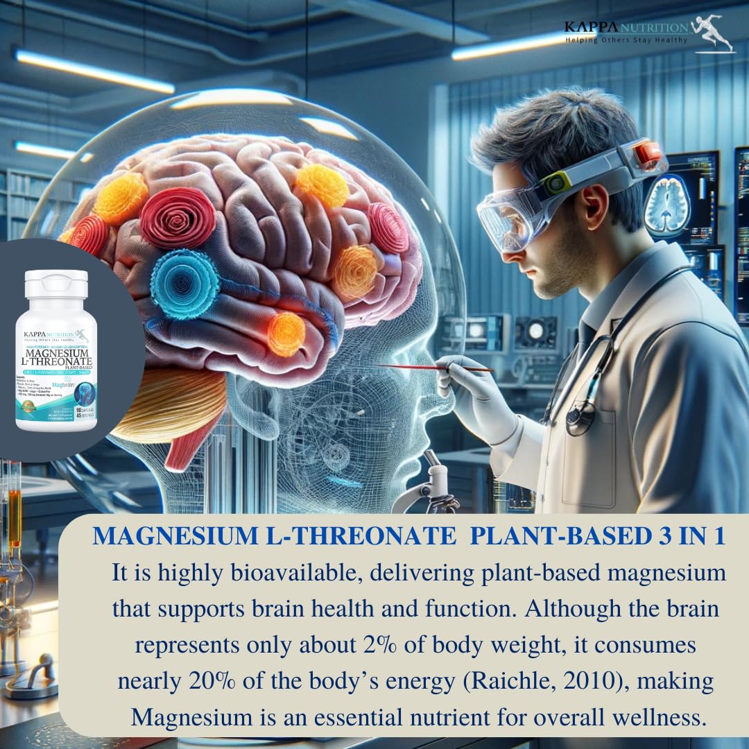 Kappa Nutrition Powered by Magbrain™ Magnesium L-Threonate Plant-Based, 90 Vegan Capsules, 420mg Elemental Magnesium (3 Capsules) from 2,253mg, Brain, Sleep & Muscle Support. - Image 5