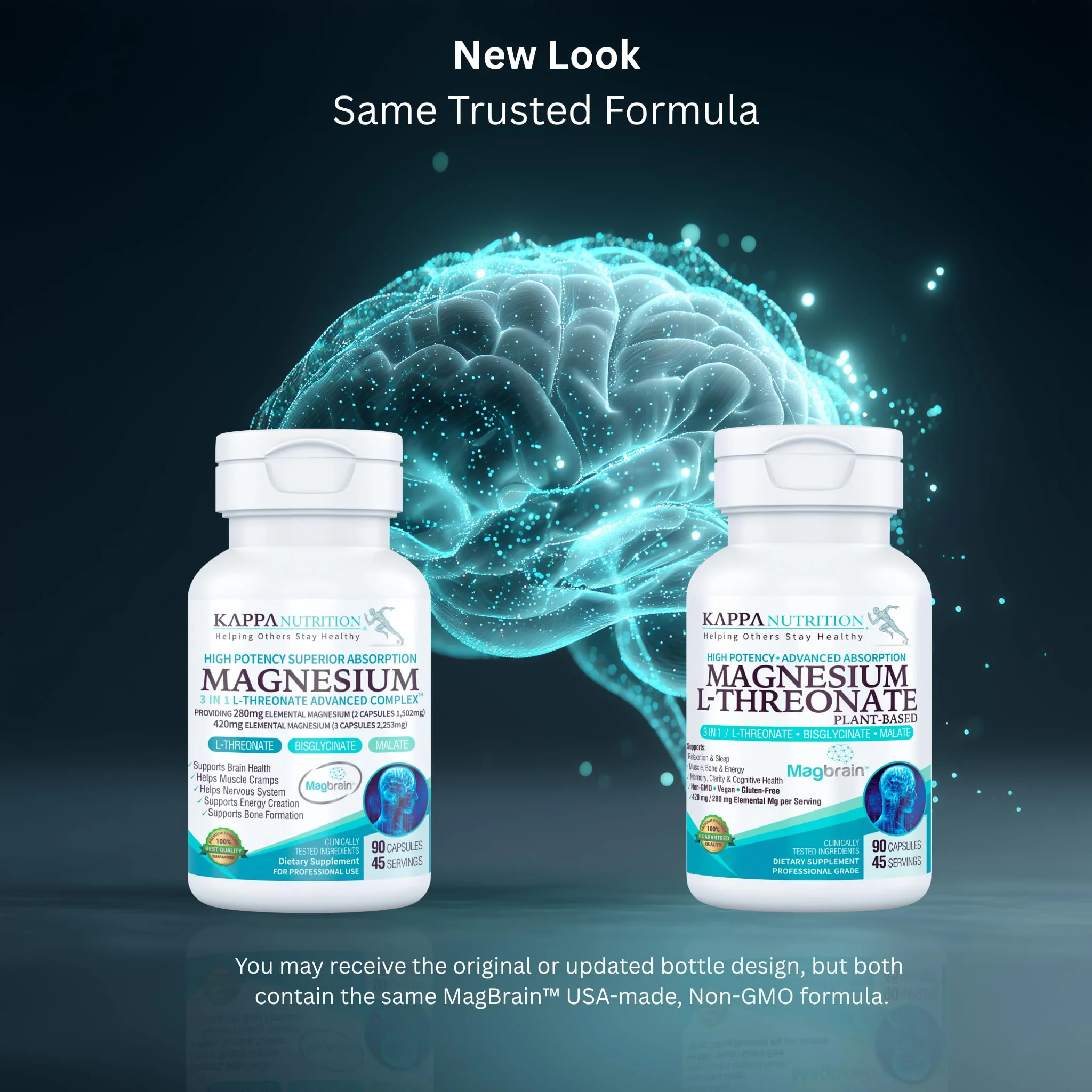 Kappa Nutrition Powered by Magbrain™ Magnesium L-Threonate Plant-Based, 90 Vegan Capsules, 420mg Elemental Magnesium (3 Capsules) from 2,253mg, Brain, Sleep & Muscle Support. - Image 2