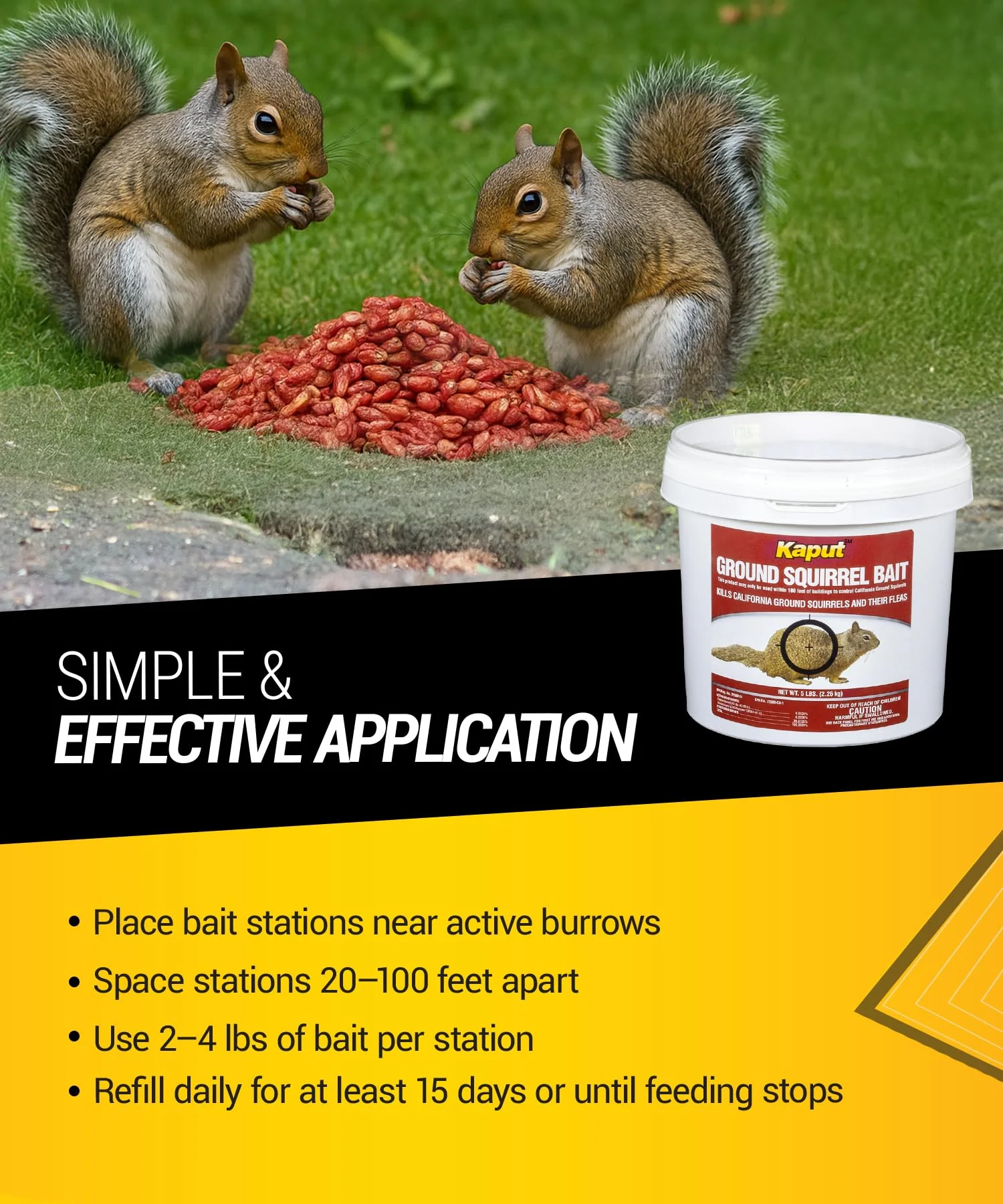 Kaput Ground Squirrel Bait - Effective Fleas & Squirrel Killer with Diphacinone & Imidacloprid - Targeted Pest Control for Outdoor Use, (5 lbs) - Image 2