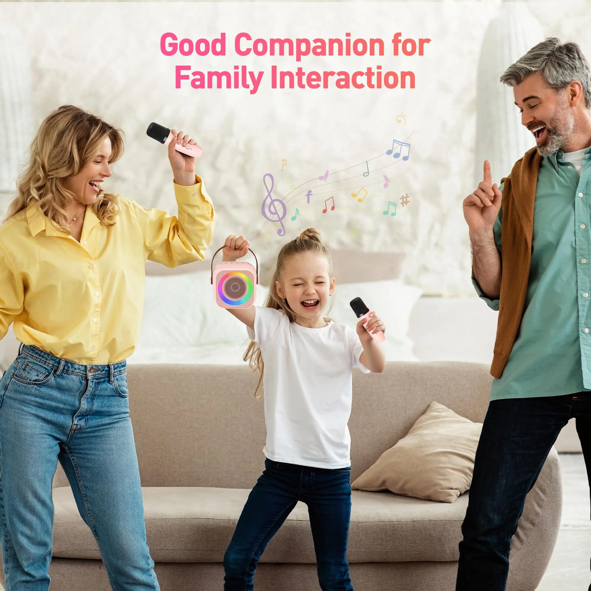 Karaoke Machine for Kids Adults, Mini Portable Bluetooth Karaoke Speaker with 2 Wireless Microphone and Lights, Christmas Birthday Gifts for Girls Ages 4, 5, 6, 7, 8, 9, 10, 12+ Family Home Party - Image 2