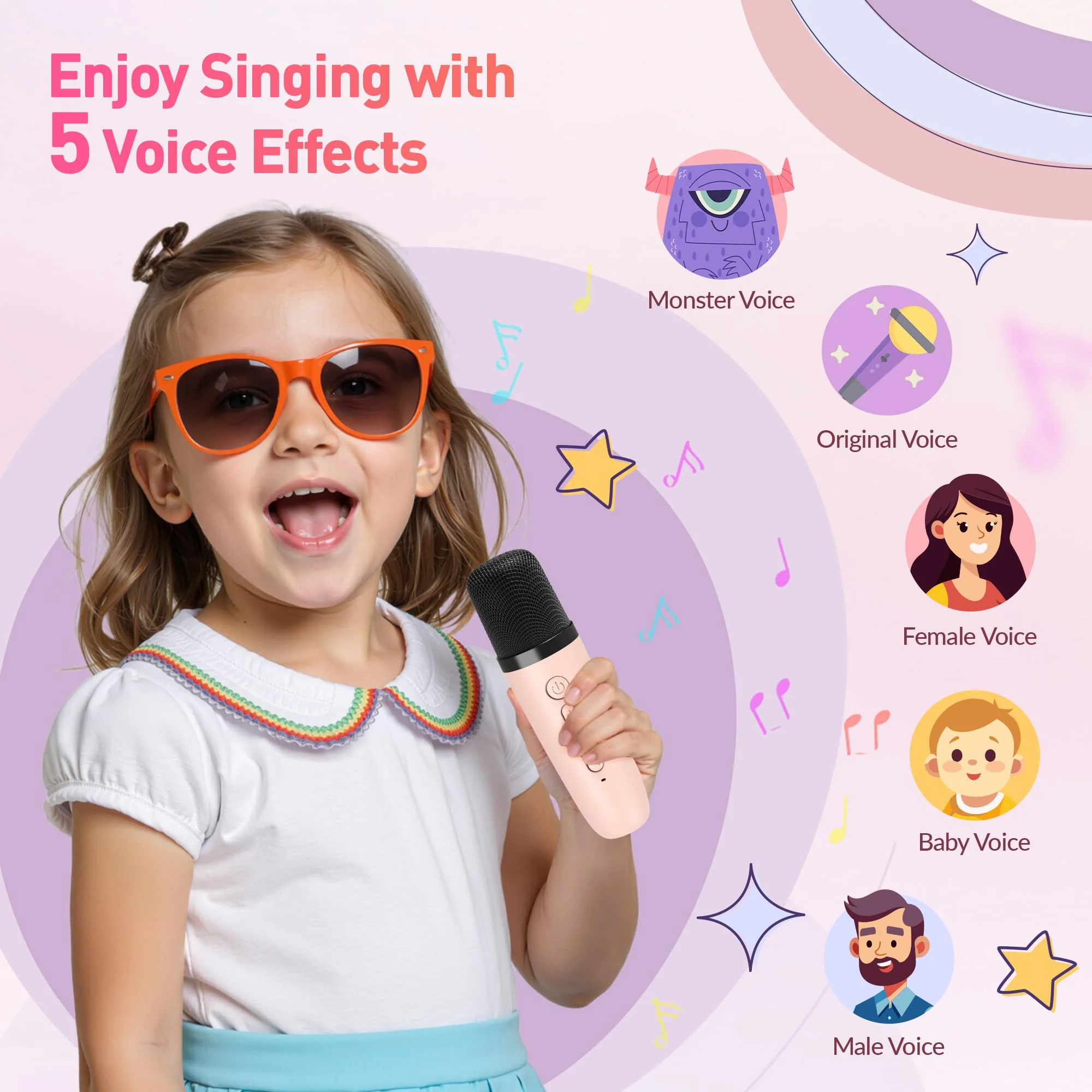 Karaoke Machine for Kids Adults, Mini Portable Bluetooth Karaoke Speaker with 2 Wireless Microphone and Lights, Christmas Birthday Gifts for Girls Ages 4, 5, 6, 7, 8, 9, 10, 12+ Family Home Party - Image 7