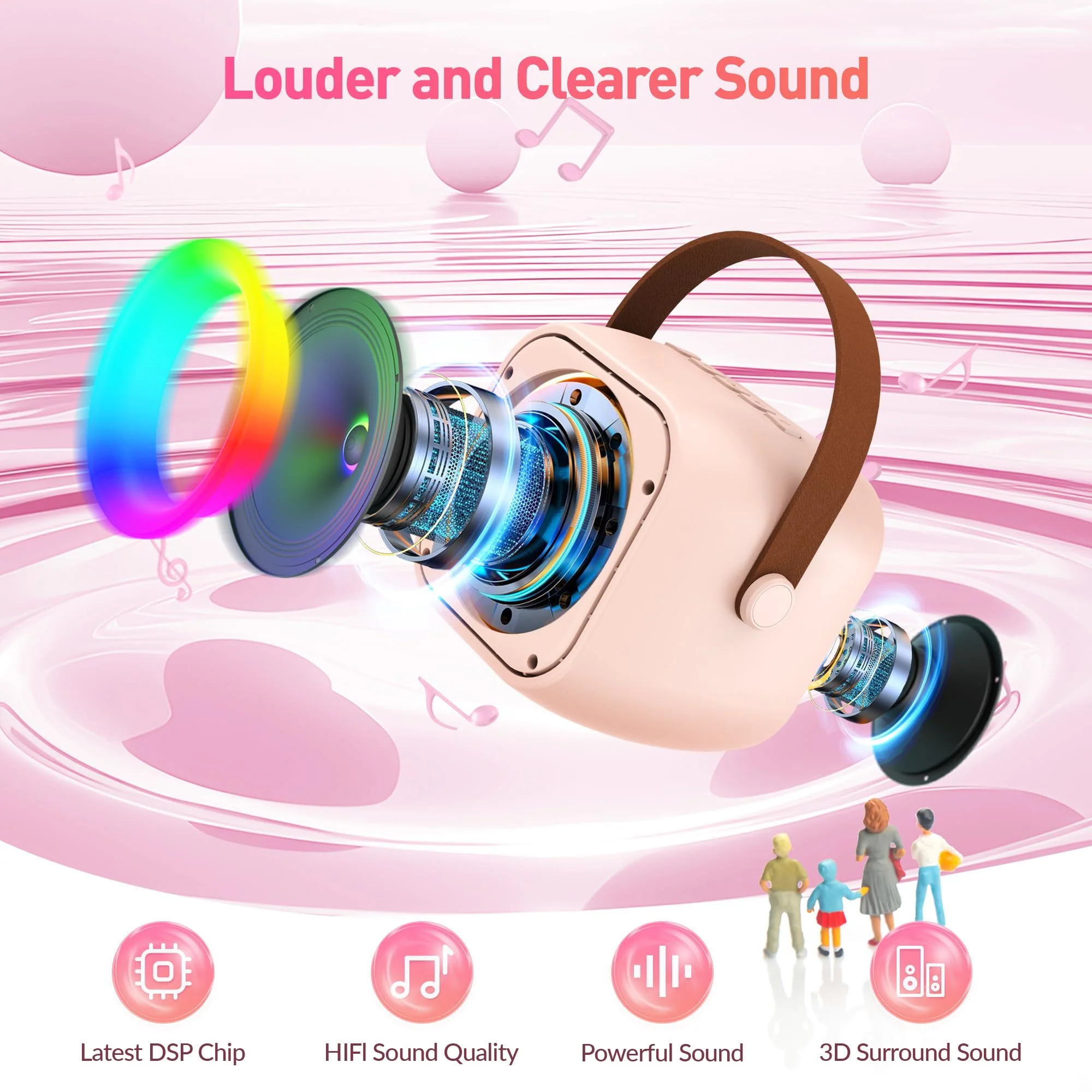 Karaoke Machine for Kids Adults, Mini Portable Bluetooth Karaoke Speaker with 2 Wireless Microphone and Lights, Christmas Birthday Gifts for Girls Ages 4, 5, 6, 7, 8, 9, 10, 12+ Family Home Party - Image 9