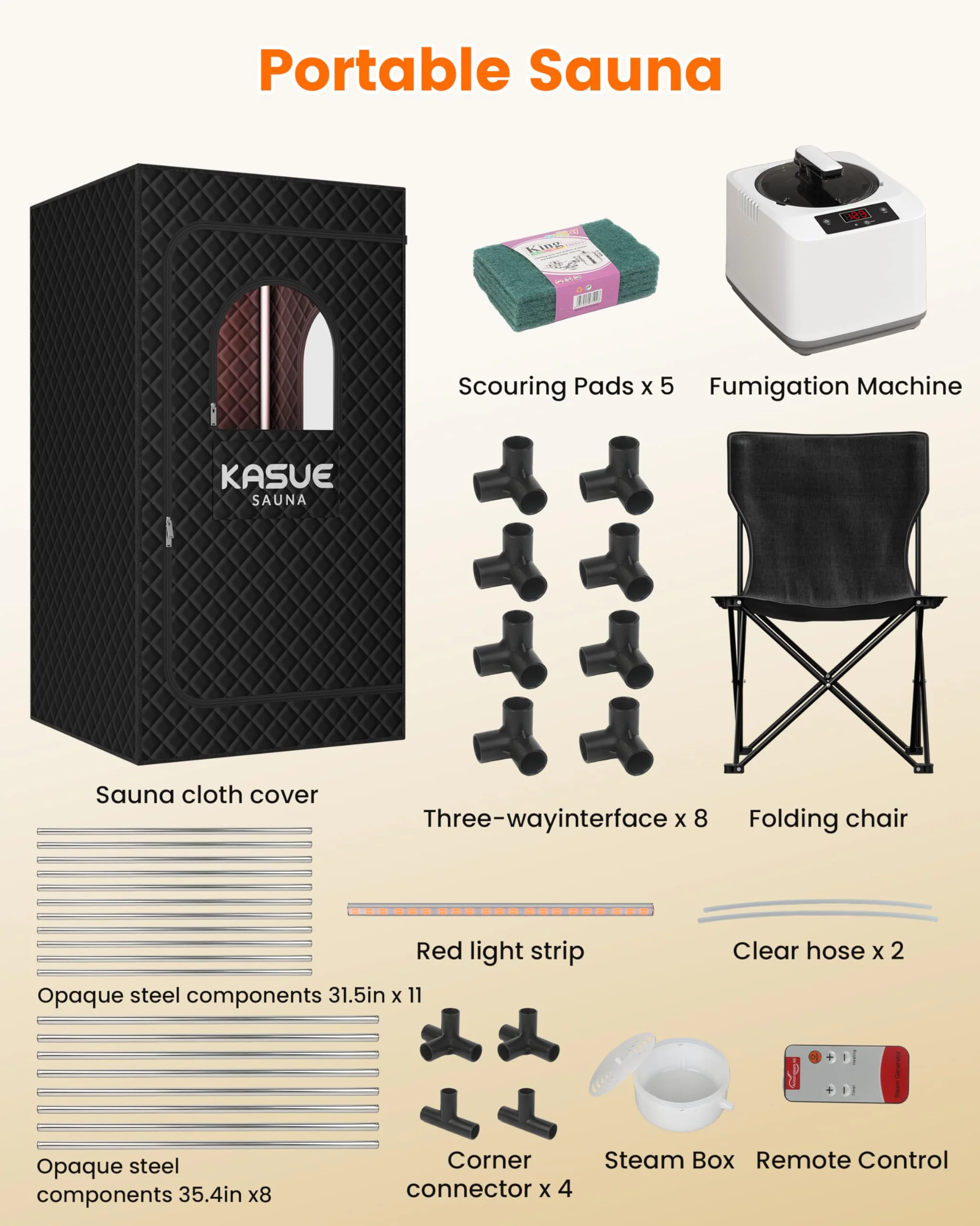 KASUE Portable Infrared Sauna, Steam Sauna with XL Steamer, 5-Layer Waterproof & Heat Insulation for Relaxation, Detoxification, Muscle Pain Relief Indoor & Outdoor(Obsidian Black) - Image 2
