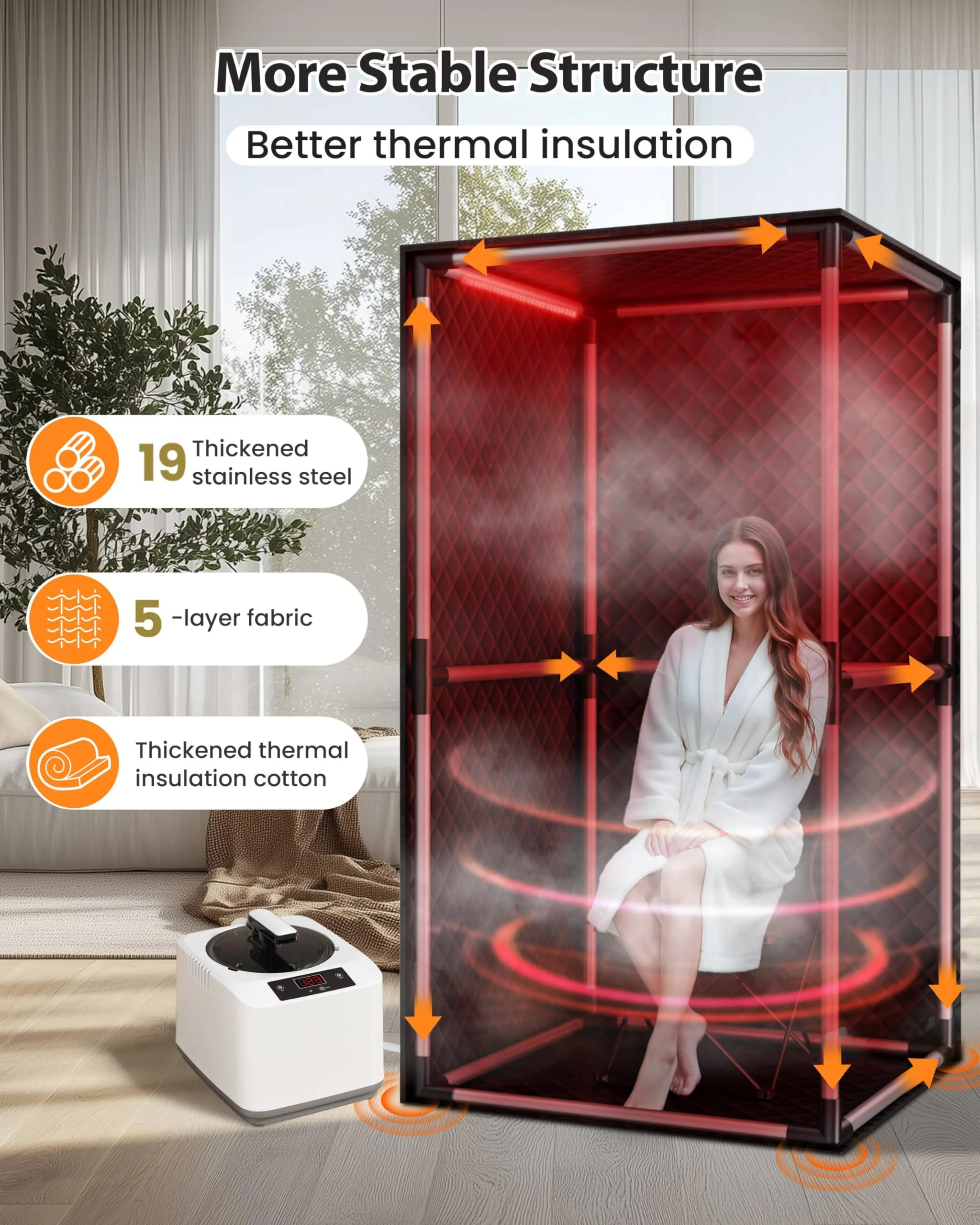 KASUE Portable Infrared Sauna, Steam Sauna with XL Steamer, 5-Layer Waterproof & Heat Insulation for Relaxation, Detoxification, Muscle Pain Relief Indoor & Outdoor(Obsidian Black) - Image 3