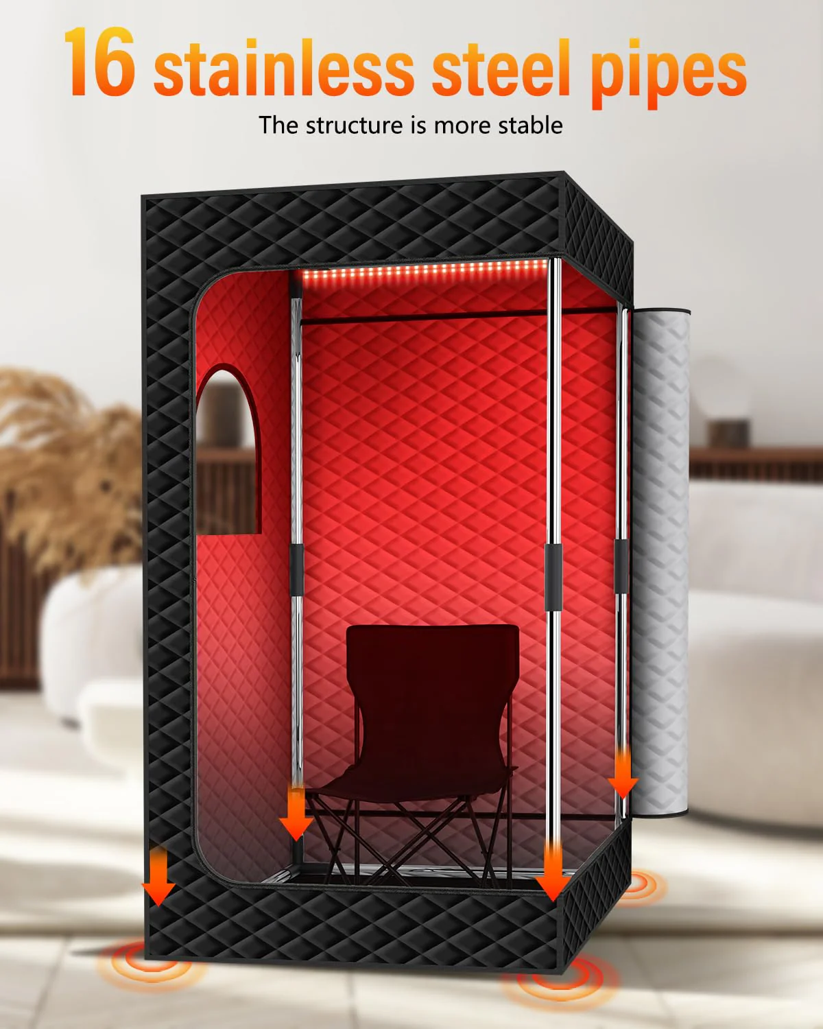 KASUE Portable Steam Sauna Tent for Home, Infrared Sauna with 3L Steamer, 9 Temp Levels & 99 Min Timer, 5-Layer Waterproof Insulated, Folding Chair Included, Indoor Spa (Light Black) - Image 4