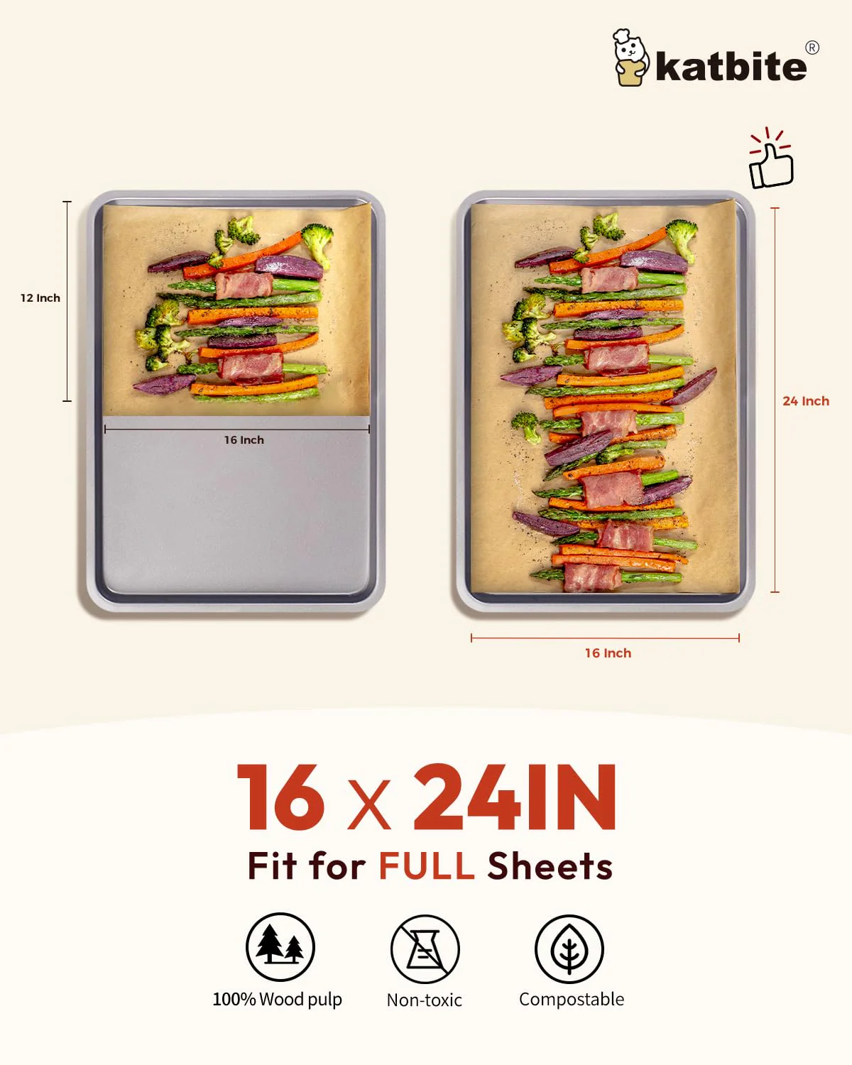 Katbite 16x24 Inch Parchment Paper Sheets, 100Pcs Non-Stick Precut Baking Parchment, Unbleached Parchment Paper for Baking, Cooking, Grilling, Frying and Steaming, Full Sheet Baking Pan Liners - Image 7