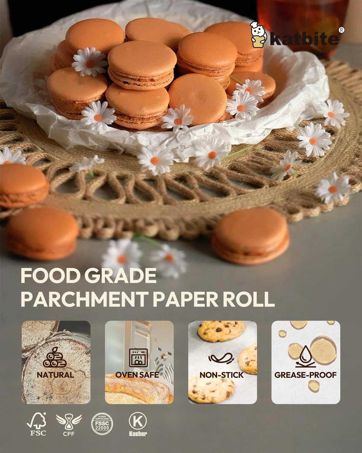 Katbite 2 Pack 15in x 242ft Parchment Paper Roll, 300 Sq. Ft Non-stick Baking Paper with Serrated Cutter, Perfect for Cooking, Air Fryer, Steaming, Bread - Value Pack - Image 5