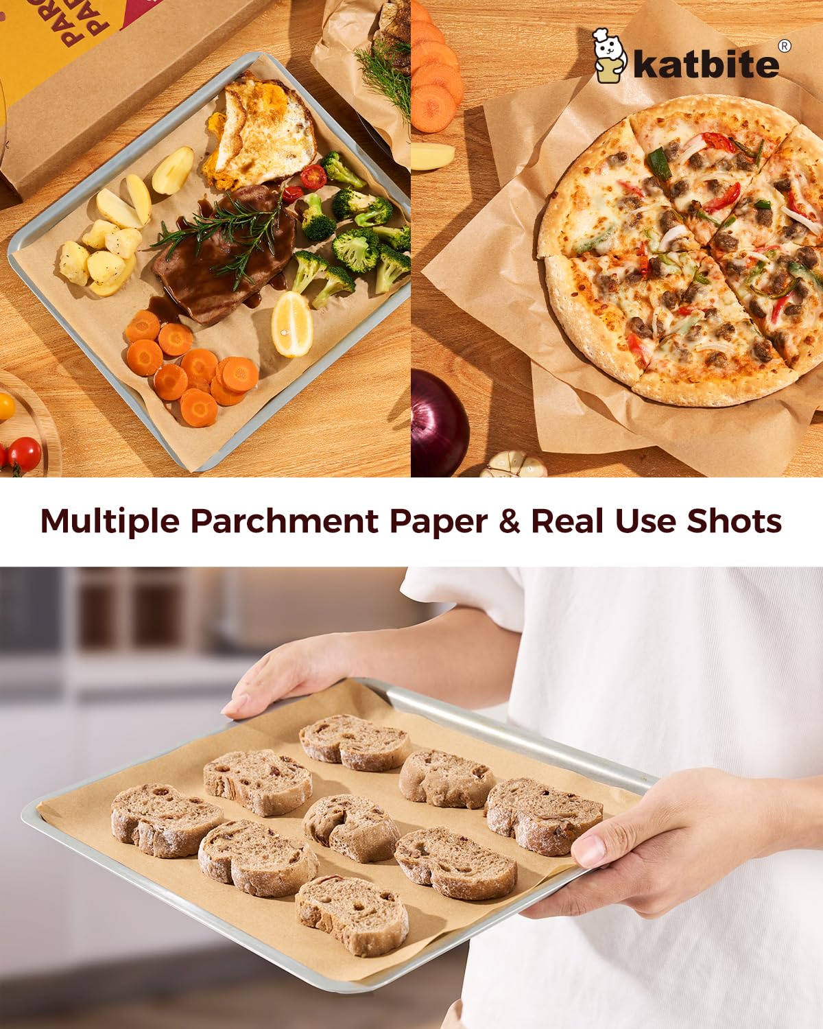 Katbite 200Pcs 12x16 In Unbleached Parchment Paper for Baking, Precut Parchment Paper Sheets, Heavy Duty Flat Baking Paper, Half Sheet Baking Sheets for Baking Cookies, Cooking, Air Fryer, Oven - Image 4