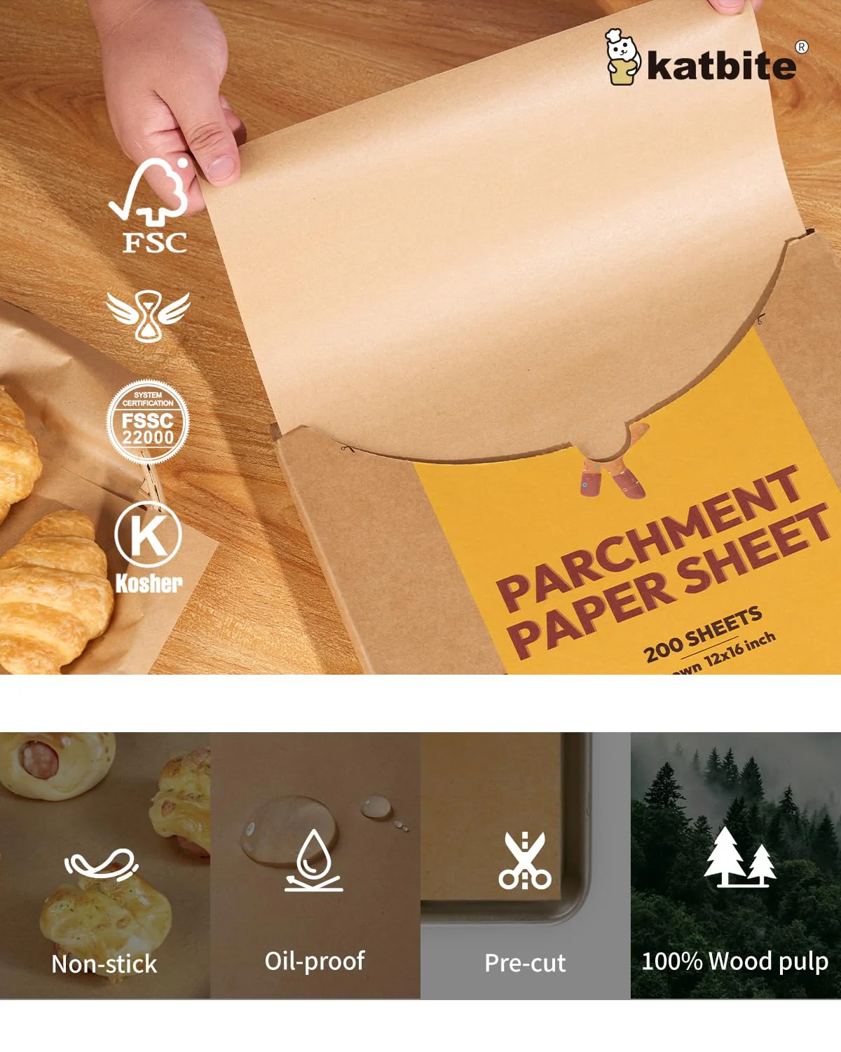 Katbite 200Pcs 12x16 In Unbleached Parchment Paper for Baking, Precut Parchment Paper Sheets, Heavy Duty Flat Baking Paper, Half Sheet Baking Sheets for Baking Cookies, Cooking, Air Fryer, Oven - Image 5