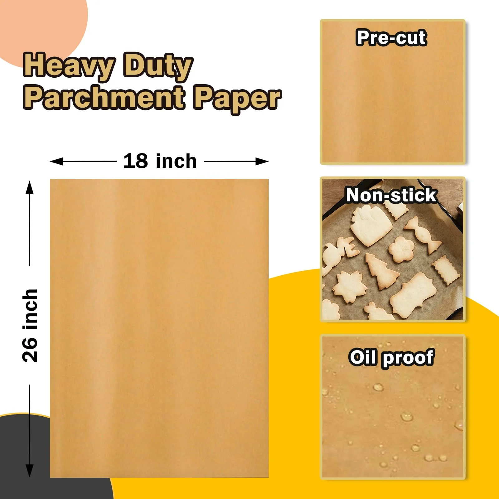 Katbite 200Pcs 18x26 inches Parchment Paper Sheets, Heavy Duty Unbleached Baking Paper, Pre-cut and Oil Proof Perfect for Steaming Cooking Bread Cake & Wrapping Foods - Image 6
