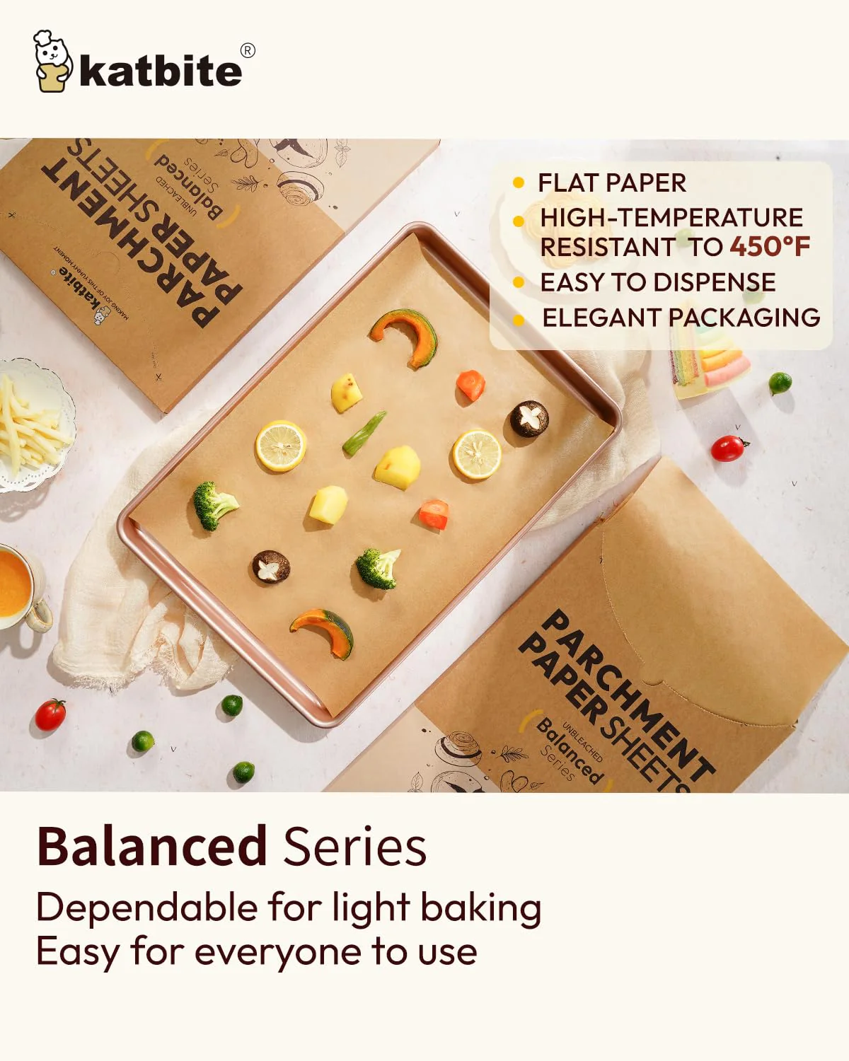 Katbite 220 Pcs Parchment Paper Sheets, 12x16 Inches Unbleached Baking Paper Non-Stick for Gently Baking, Pre-cut Parchment Paper Suitable for Baking, Cooking,Air Fryer [Balanced Series] - Image 3