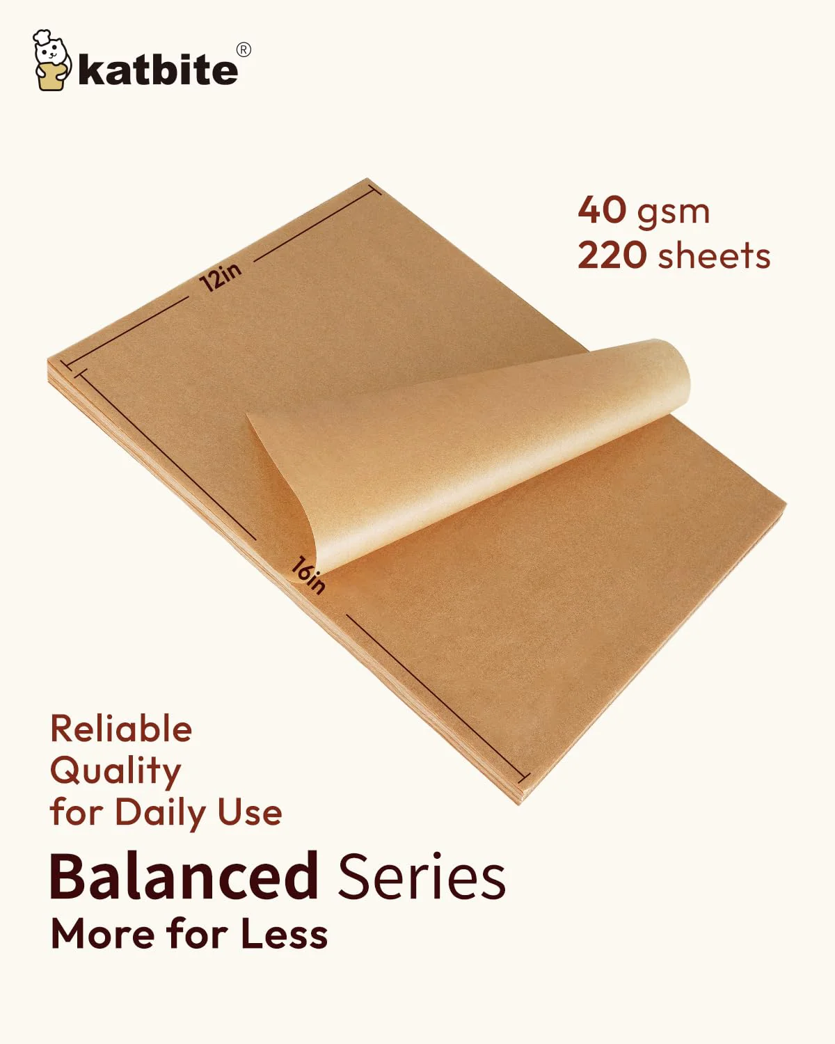 Katbite 220 Pcs Parchment Paper Sheets, 12x16 Inches Unbleached Baking Paper Non-Stick for Gently Baking, Pre-cut Parchment Paper Suitable for Baking, Cooking,Air Fryer [Balanced Series] - Image 7