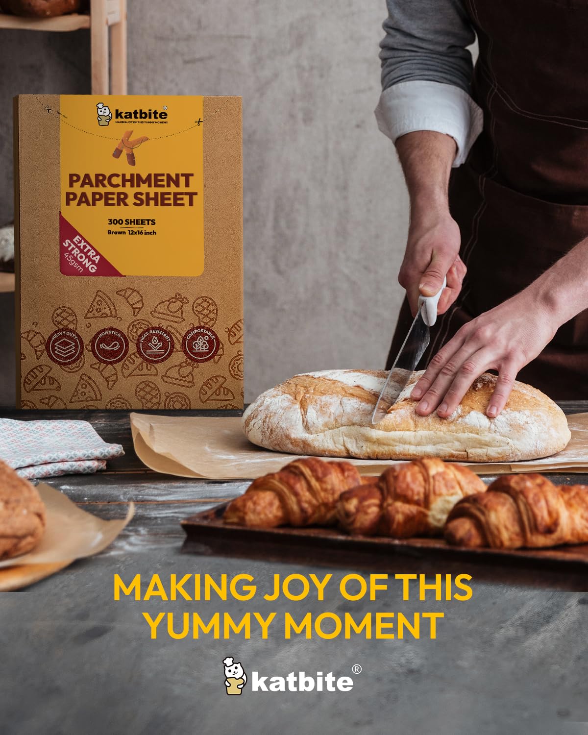 Katbite 300 Sheets 12x16 In Parchment Paper, Heavy Duty Baking Paper, Unbleached Non-stick Sheets for Air Fryer, Grilling, Steaming Cooking Bread Cake and Wrapping Foods - Image 2