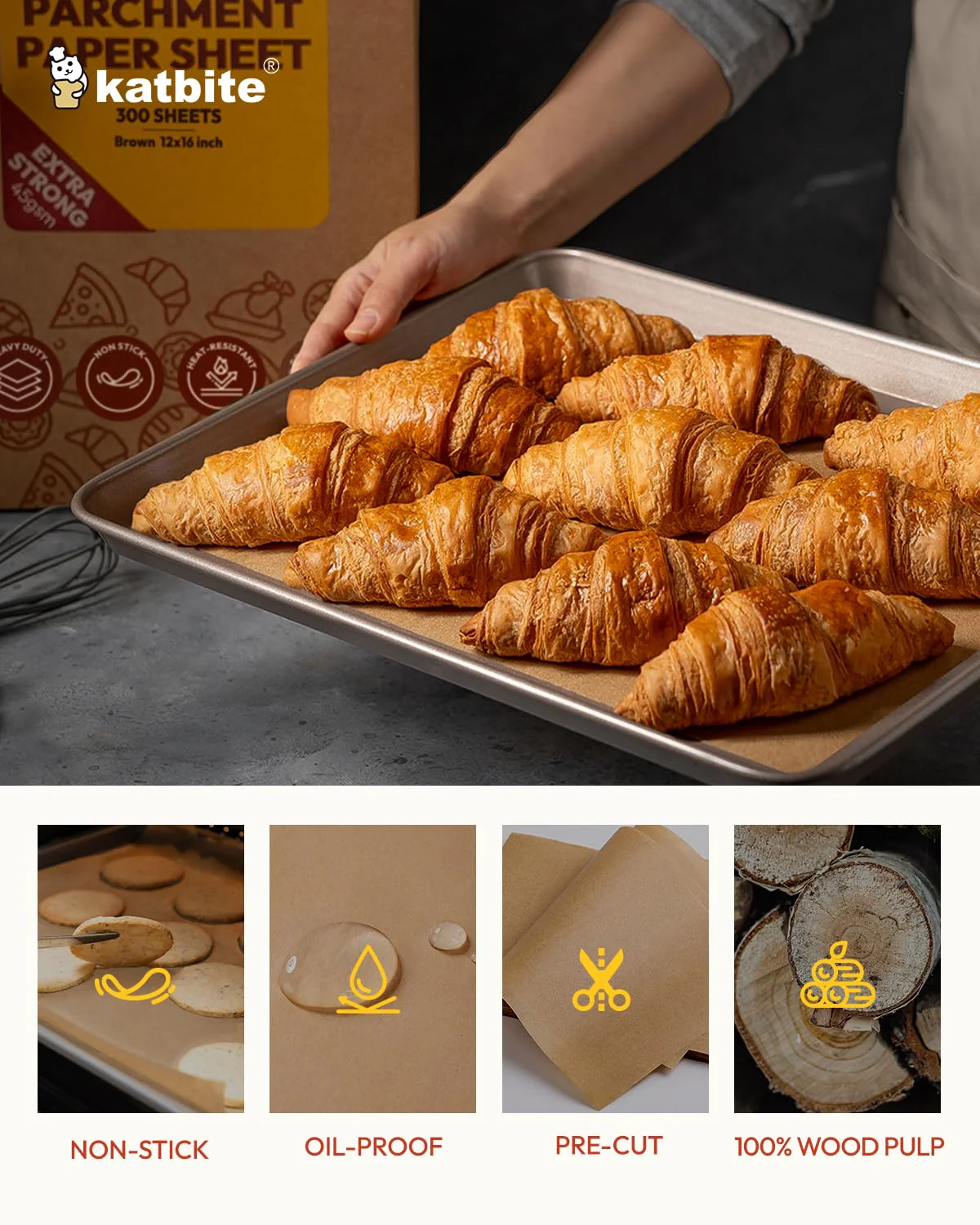 Katbite 300 Sheets 12x16 In Parchment Paper, Heavy Duty Baking Paper, Unbleached Non-stick Sheets for Air Fryer, Grilling, Steaming Cooking Bread Cake and Wrapping Foods - Image 5