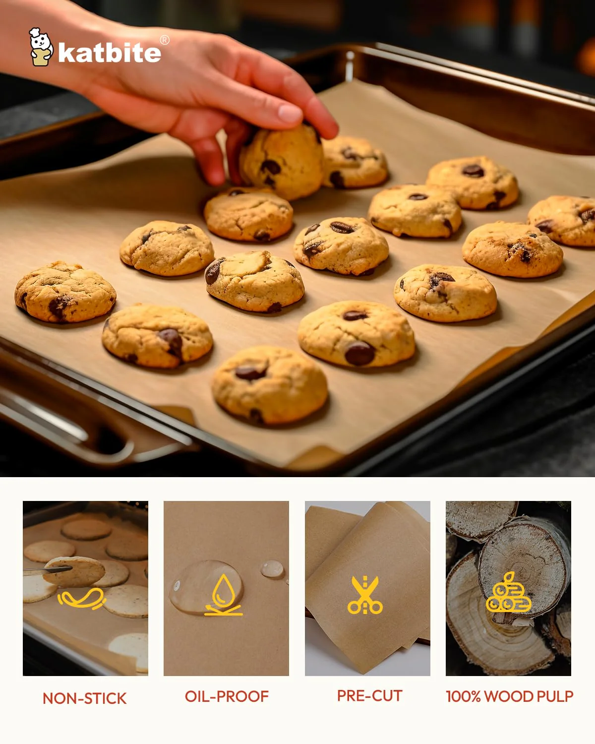 Katbite 350Pcs 9x13 In Parchment Paper Sheets, Heavy Duty Unbleached Baking Paper, Non-stick & Oil Proof for Oven, Air Fryer, Grilling, Steaming and Cooking Bread - Image 5