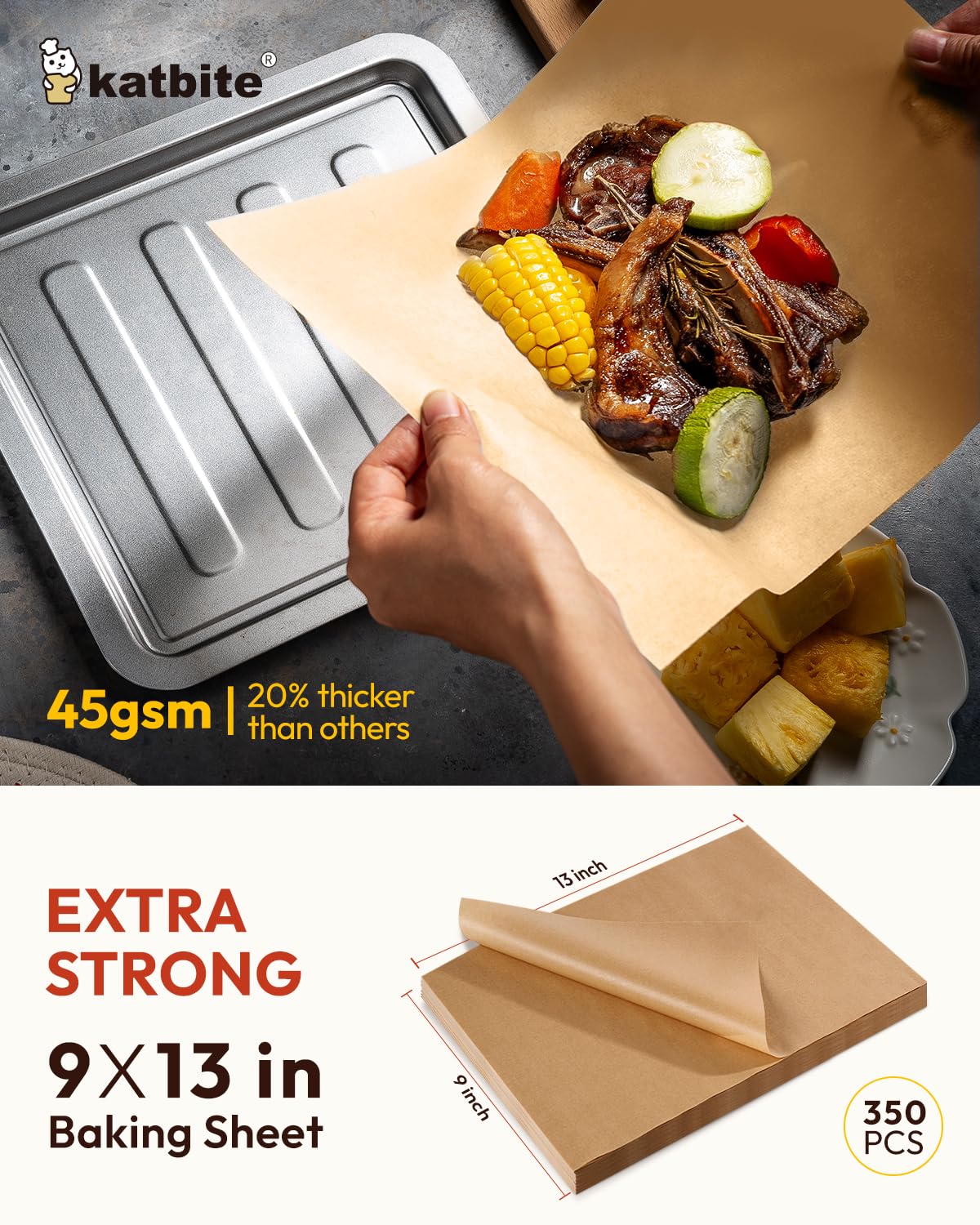 Katbite 350Pcs 9x13 In Parchment Paper Sheets, Heavy Duty Unbleached Baking Paper, Non-stick & Oil Proof for Oven, Air Fryer, Grilling, Steaming and Cooking Bread - Image 7