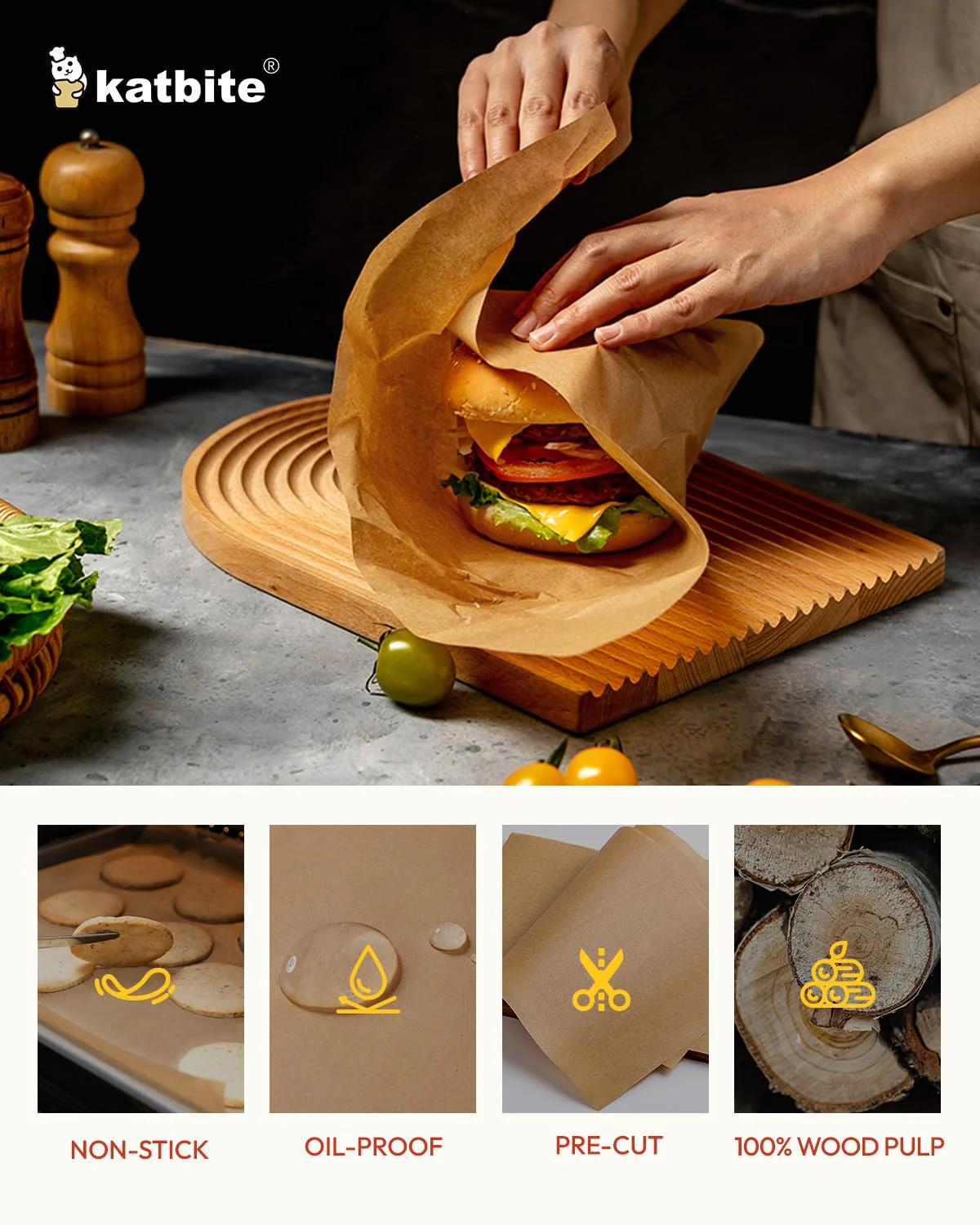 Katbite 400PCS Unbleached Parchment Paper Sheets, 12 x 16 IN Pre-Cut Baking Parchment, Heavy Duty Non-Stick Baking Paper for Half Sheet Cookie Bread Cake Pans, Grilling Meat Pizza,Oven,Air Fryer - Image 5