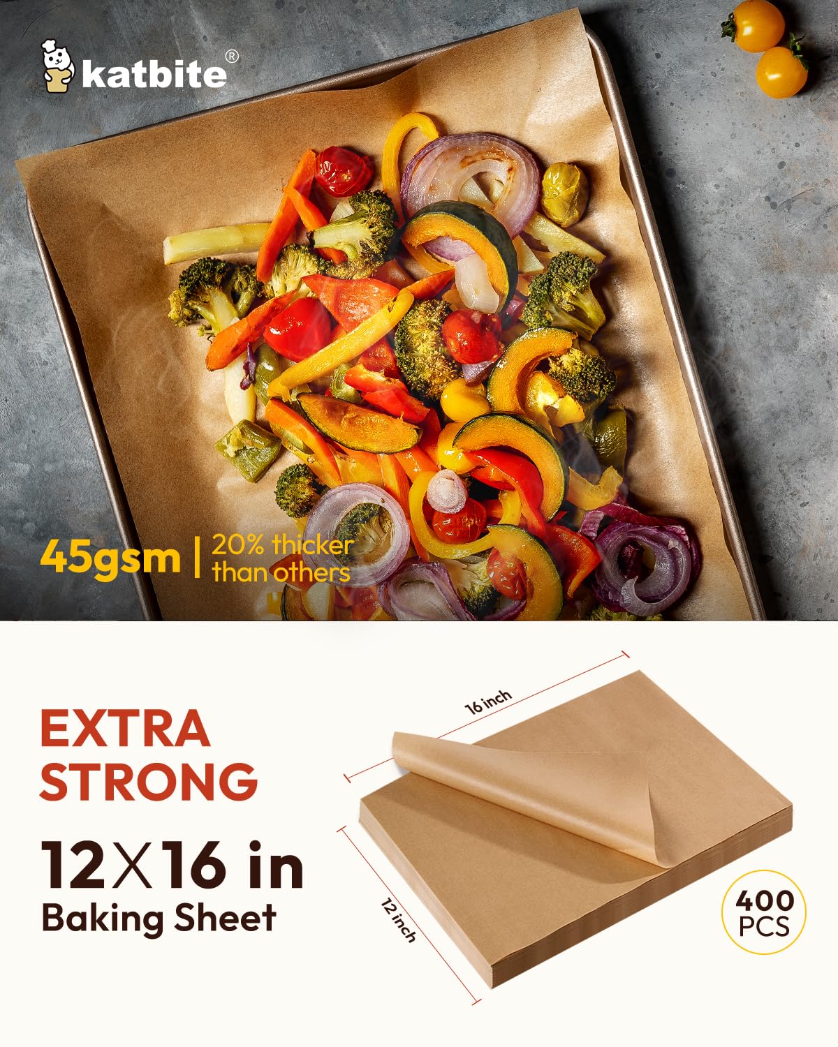 Katbite 400PCS Unbleached Parchment Paper Sheets, 12 x 16 IN Pre-Cut Baking Parchment, Heavy Duty Non-Stick Baking Paper for Half Sheet Cookie Bread Cake Pans, Grilling Meat Pizza,Oven,Air Fryer - Image 7