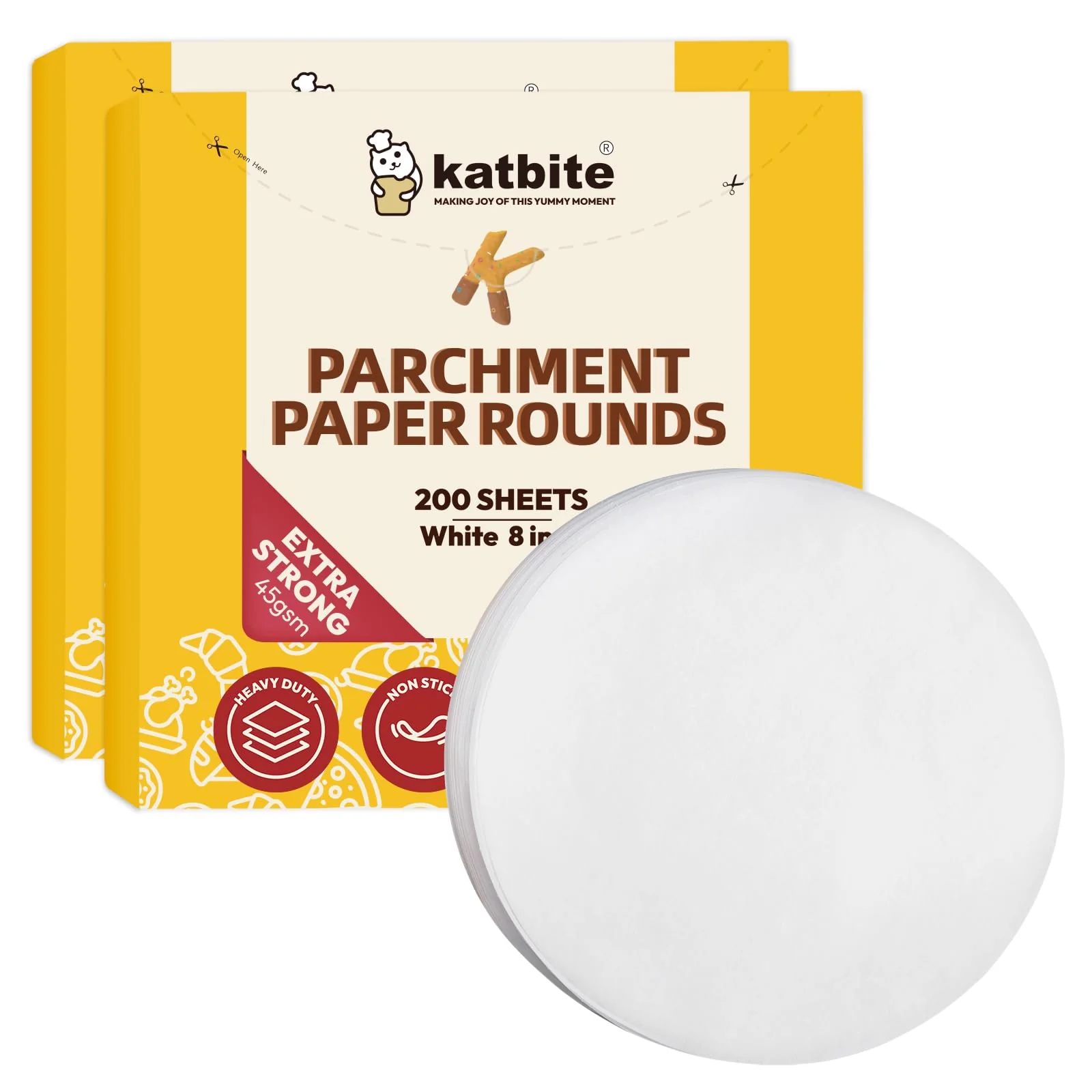 Katbite 8 Inch 400Pcs Parchment Paper Rounds, Round Parchment Paper Cake Baking, Freezing, Patty Separating, Tortilla Wrapping(2 Pack of 200Pcs)