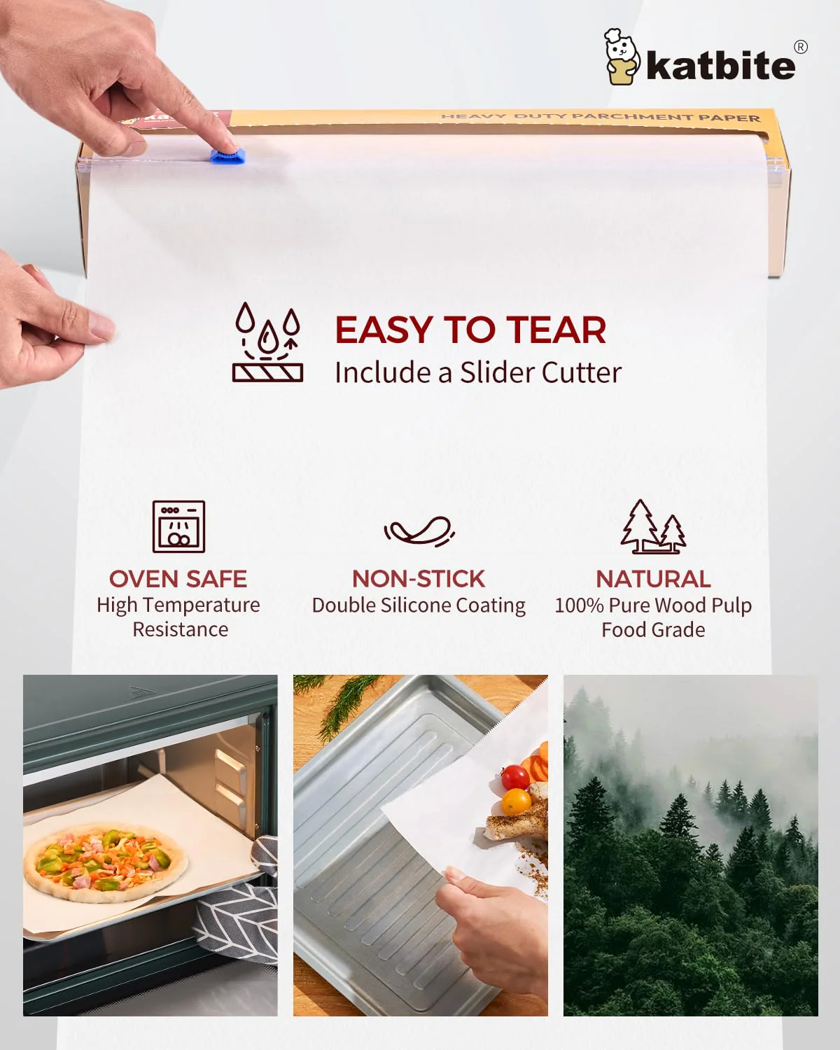 Katbite Parchment Paper Roll for Baking, 2 Pack of 15 in x 210 ft, Heavy Duty Cooking Paper for Baking Bread, Cookies, Non-stick for Oven, Air Fryer, Steamer, Heat Press with 2Pcs of Slide Cutter - Image 3