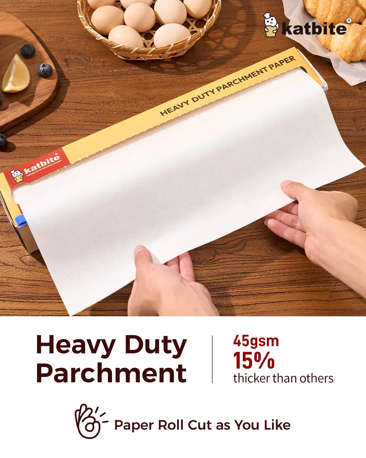 Katbite Parchment Paper Roll for Baking, 2 Pack of 15 in x 210 ft, Heavy Duty Cooking Paper for Baking Bread, Cookies, Non-stick for Oven, Air Fryer, Steamer, Heat Press with 2Pcs of Slide Cutter - Image 6