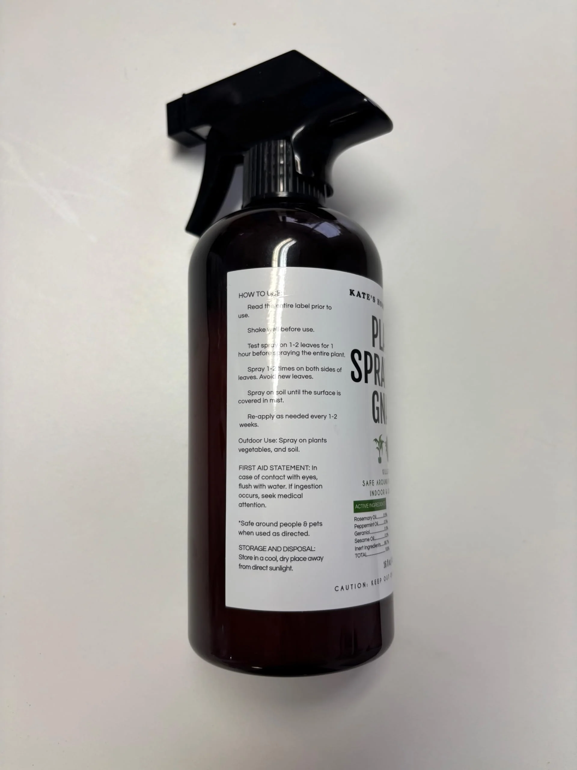 Kate's Garden Plant Spray for Insects & Getting Rid of Gnats. Fungus Gnat Killer & Bug Spray for Indoor Plants (16oz, Pet Safe, Non Toxic)