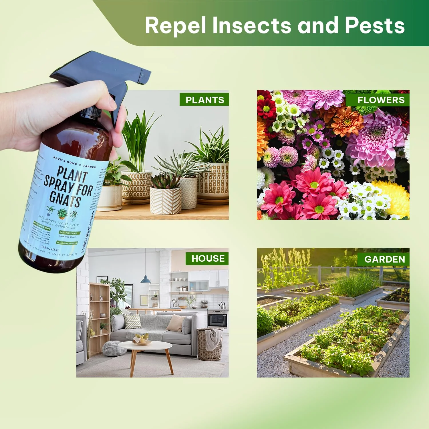 Kate's Garden Plant Spray for Insects & Getting Rid of Gnats. Fungus Gnat Killer & Bug Spray for Indoor Plants (16oz, Pet Safe, Non Toxic) - Image 6