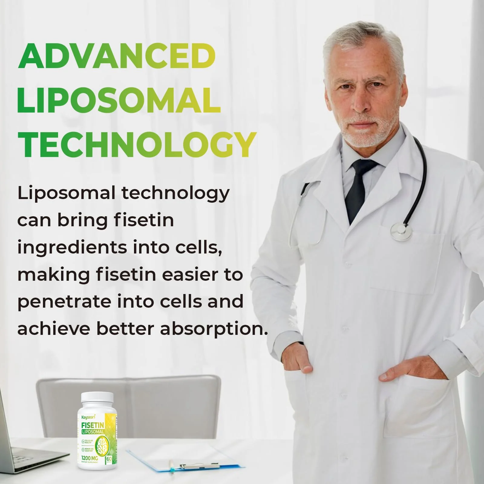 Kayseari Fisetin 1200mg Liposomal Fisetin Supplements 98% Pure Fisetin Polyphenols Antioxidants Immunity Health Aging Cognitive Support Non-GMO 120 Capsules - Image 3