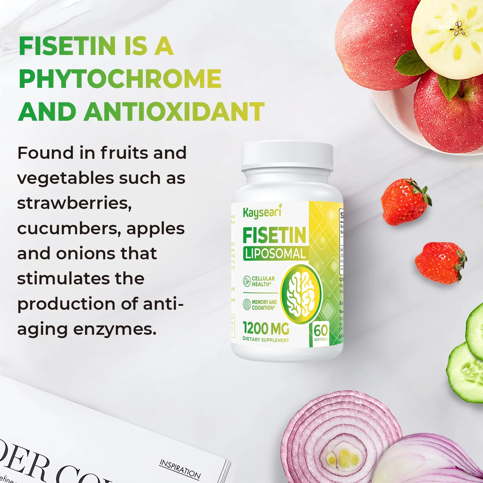 Kayseari Fisetin 1200mg Liposomal Fisetin Supplements 98% Pure Fisetin Polyphenols Antioxidants Immunity Health Aging Cognitive Support Non-GMO 60 Capsules - Image 4