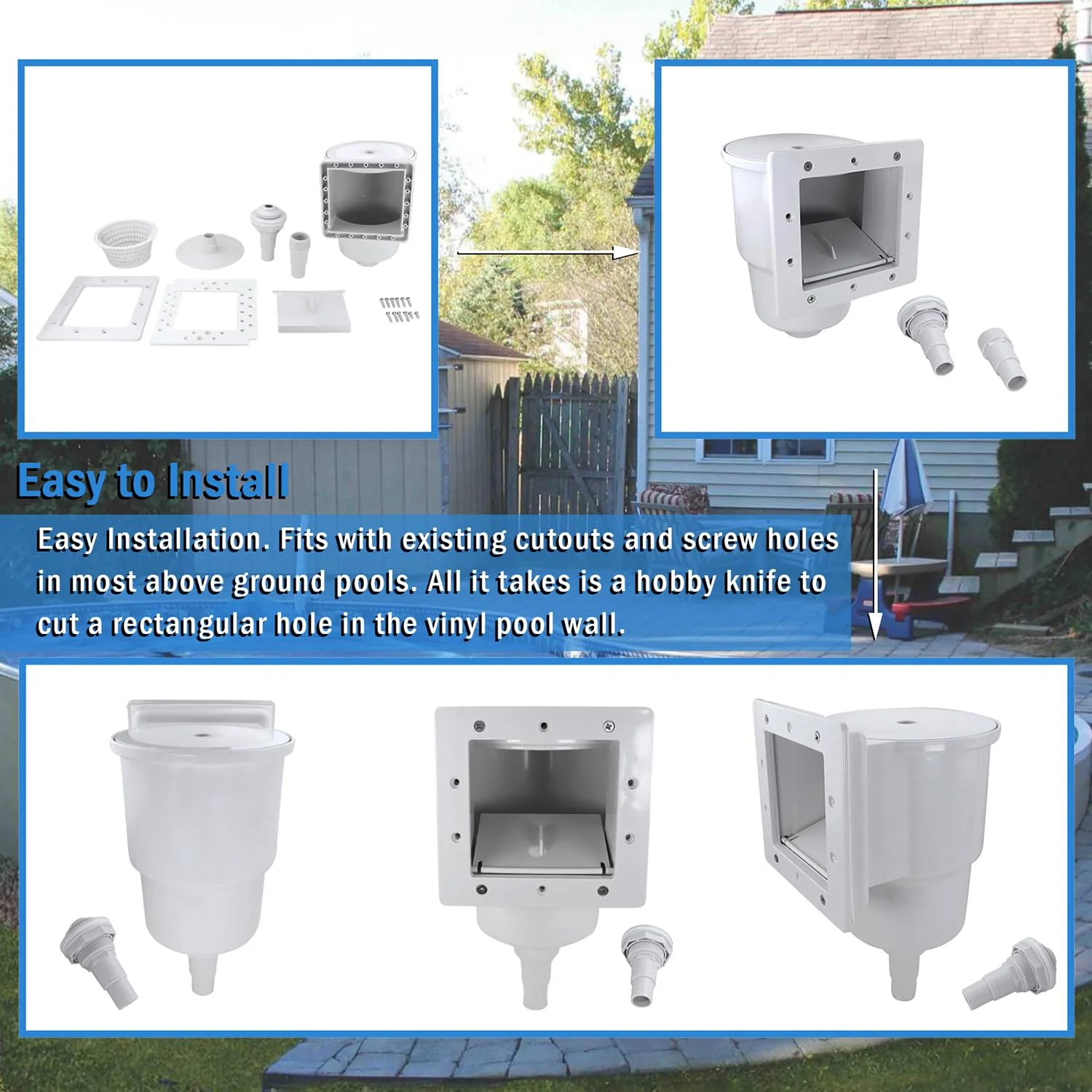 Kefly Above Ground Pools Skimmer with Accessories, Thru-Wall Skim Compatible with All Standard Pool Wall Cutouts - Image 3
