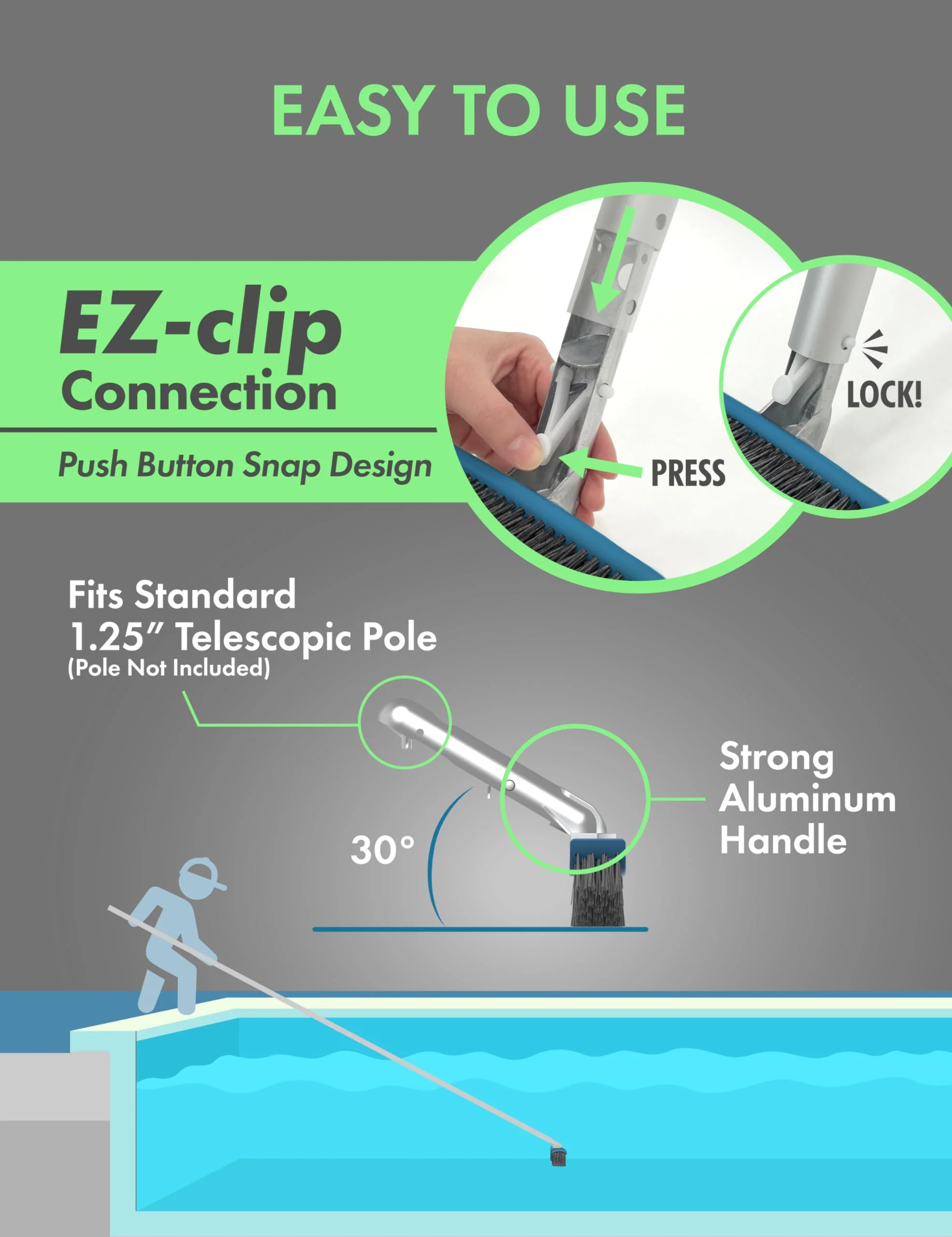 KEMANO Heavy Duty Pool Brush Head: Industrial-Grade Grit Non-Metal Stiff Bristles & Reinforced Aluminum Frame for Inground Pools, Tiles, Concrete Surfaces - Tackles Tough Surfaces, Algae, Stains - Image 3