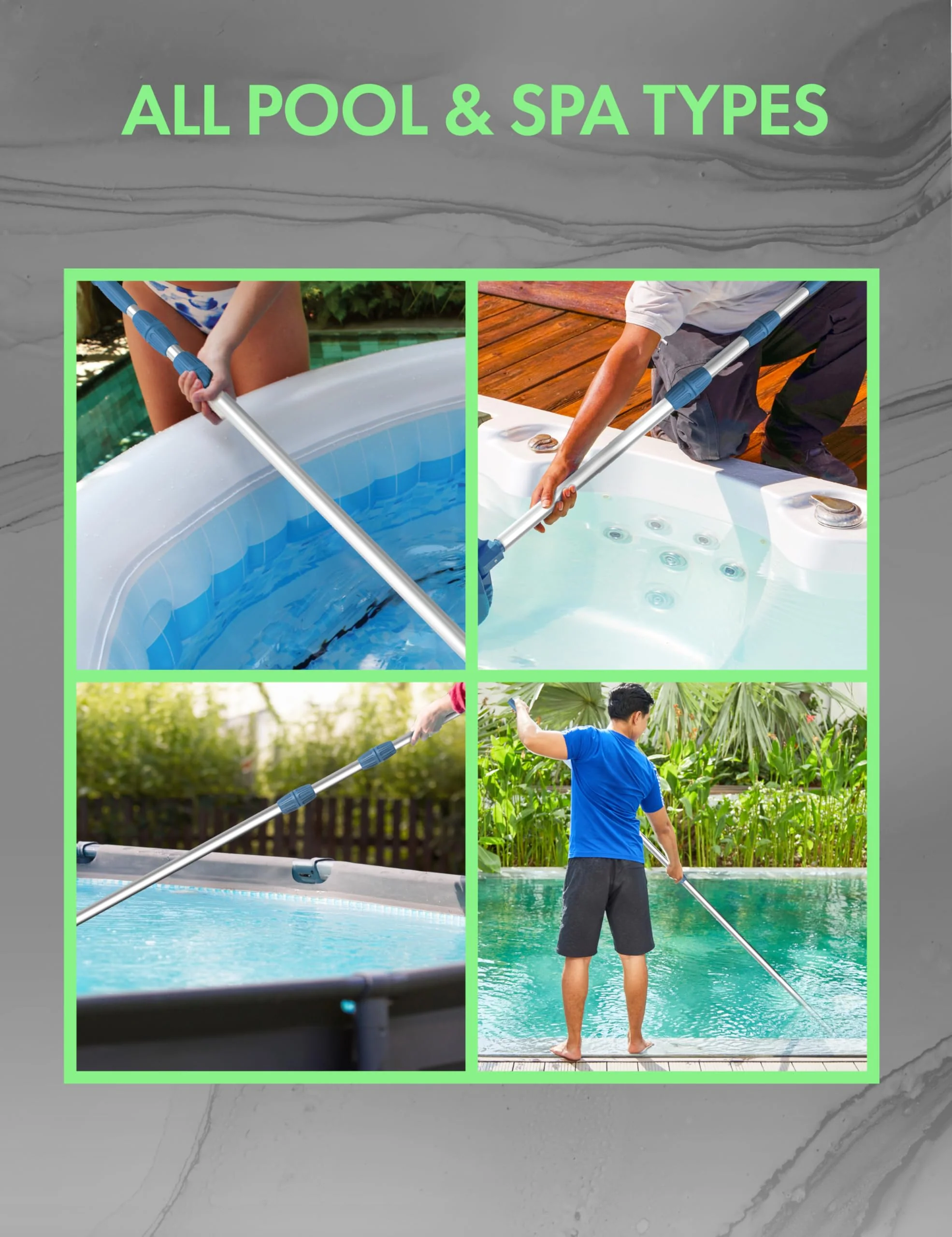 KEMANO Professional 15ft Heavy Duty Swimming Pool Pole, Telescopic Aluminum, Adjustable 3.4-15ft, Fits Pool Vacuum, Net, Brush, Hook, Cleaning Tools, Universal Mount, Anti-Slip Grip, Twist Lock Design - Image 4