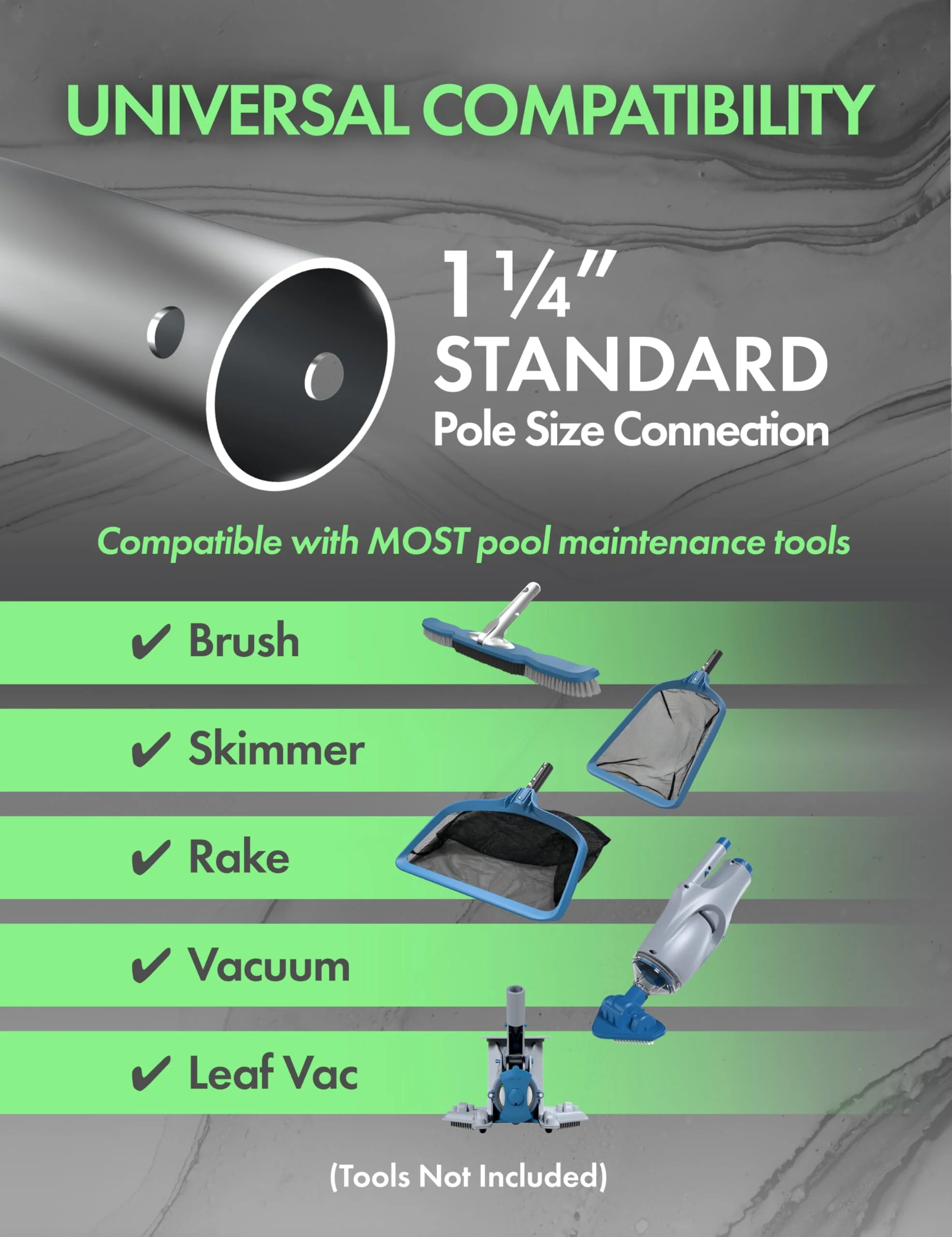 KEMANO Professional 15ft Heavy Duty Swimming Pool Pole, Telescopic Aluminum, Adjustable 3.4-15ft, Fits Pool Vacuum, Net, Brush, Hook, Cleaning Tools, Universal Mount, Anti-Slip Grip, Twist Lock Design - Image 6