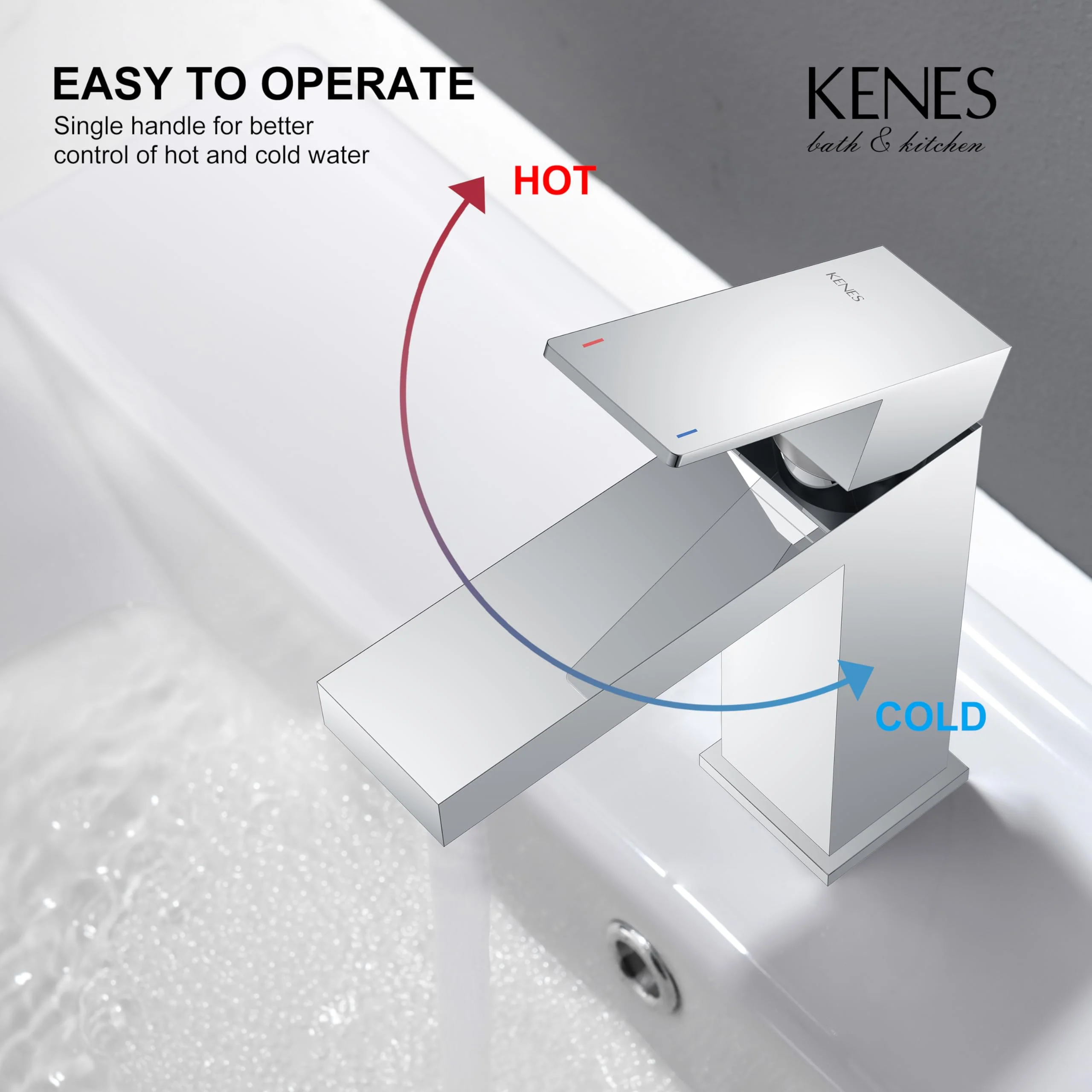 KENES Chrome Bathroom Faucet Single Handle Bathroom Sink Faucet Lavatory Vanity Faucet with Pop Up Drain & Water Supply Lines LJ-9031-5 - Image 4