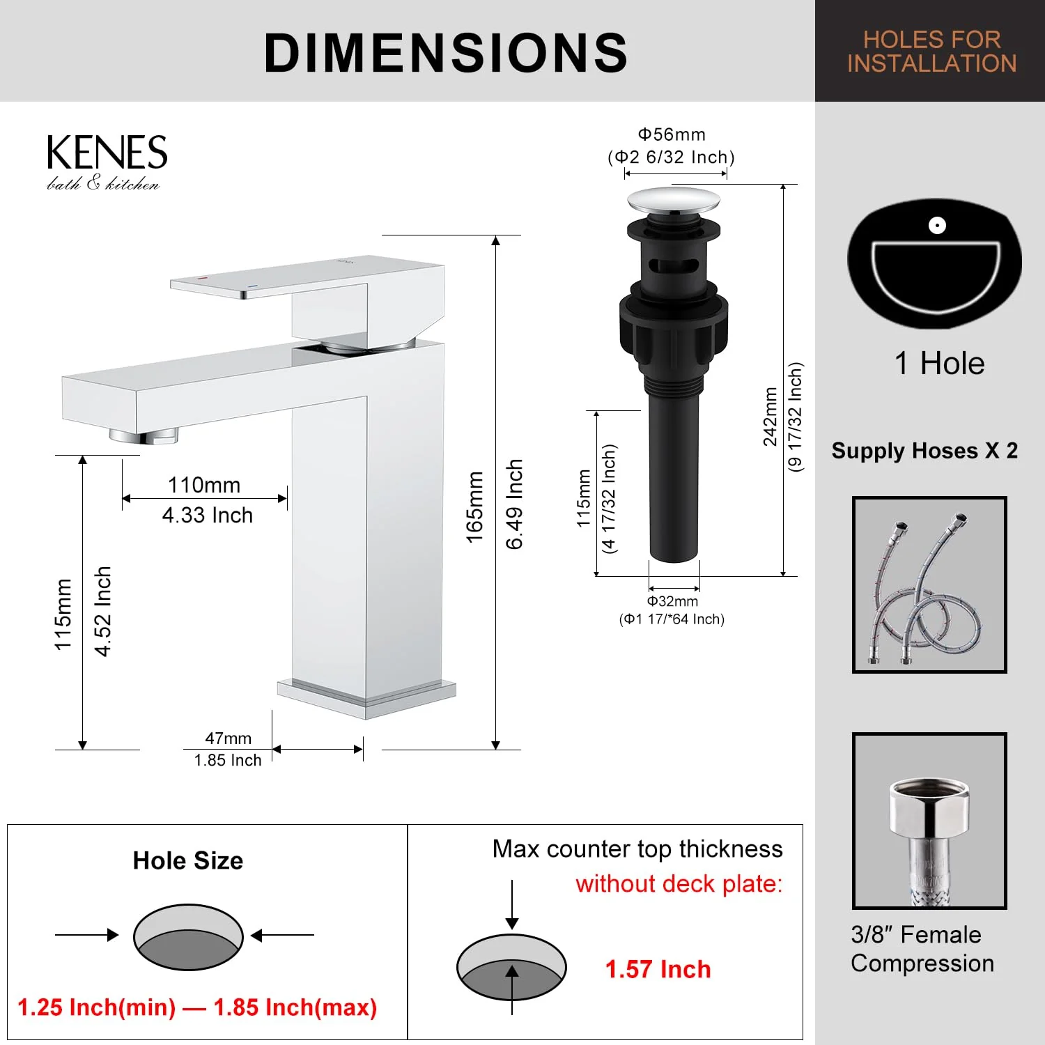 KENES Chrome Bathroom Faucet Single Handle Bathroom Sink Faucet Lavatory Vanity Faucet with Pop Up Drain & Water Supply Lines LJ-9031-5 - Image 6