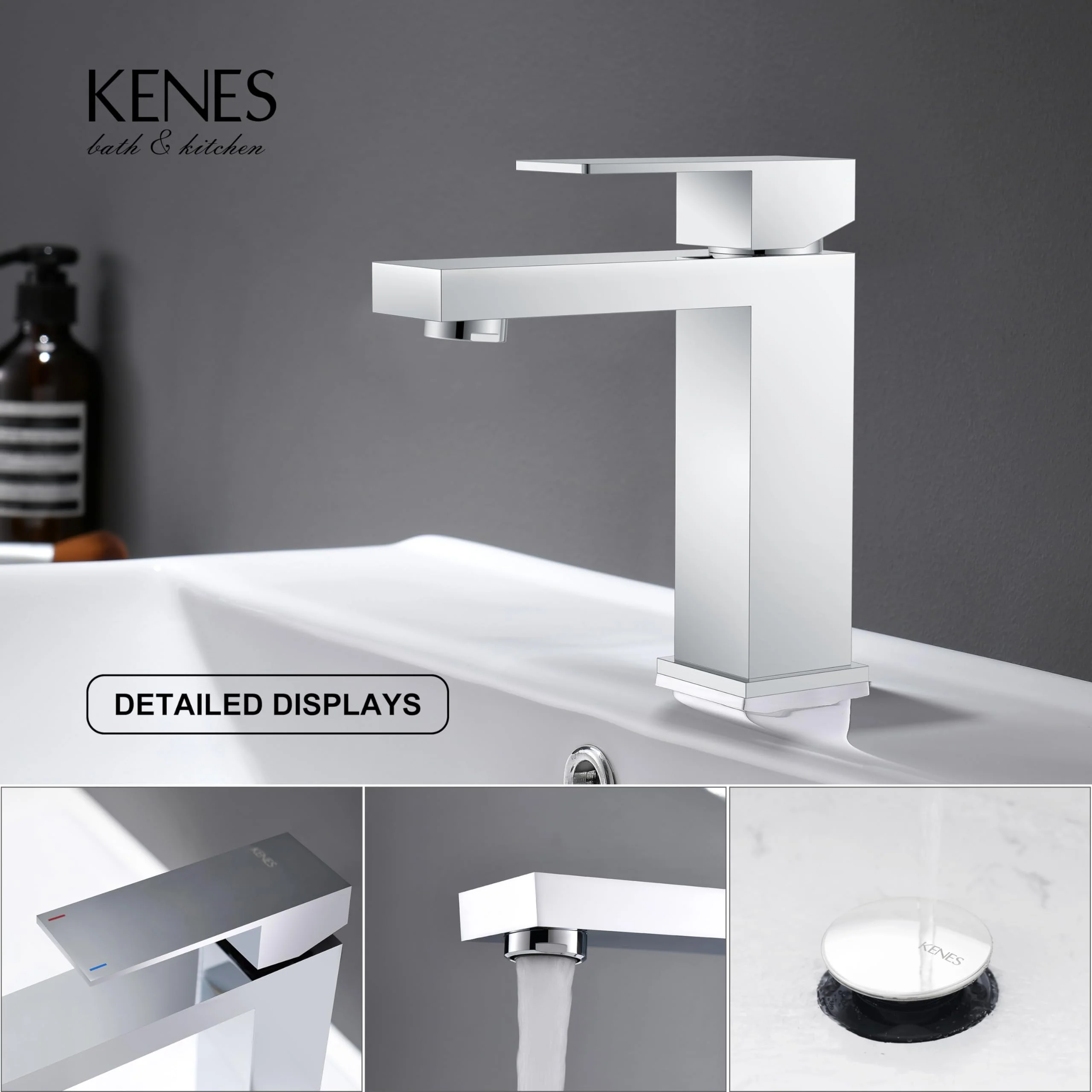 KENES Chrome Bathroom Faucet Single Handle Bathroom Sink Faucet Lavatory Vanity Faucet with Pop Up Drain & Water Supply Lines LJ-9031-5 - Image 7