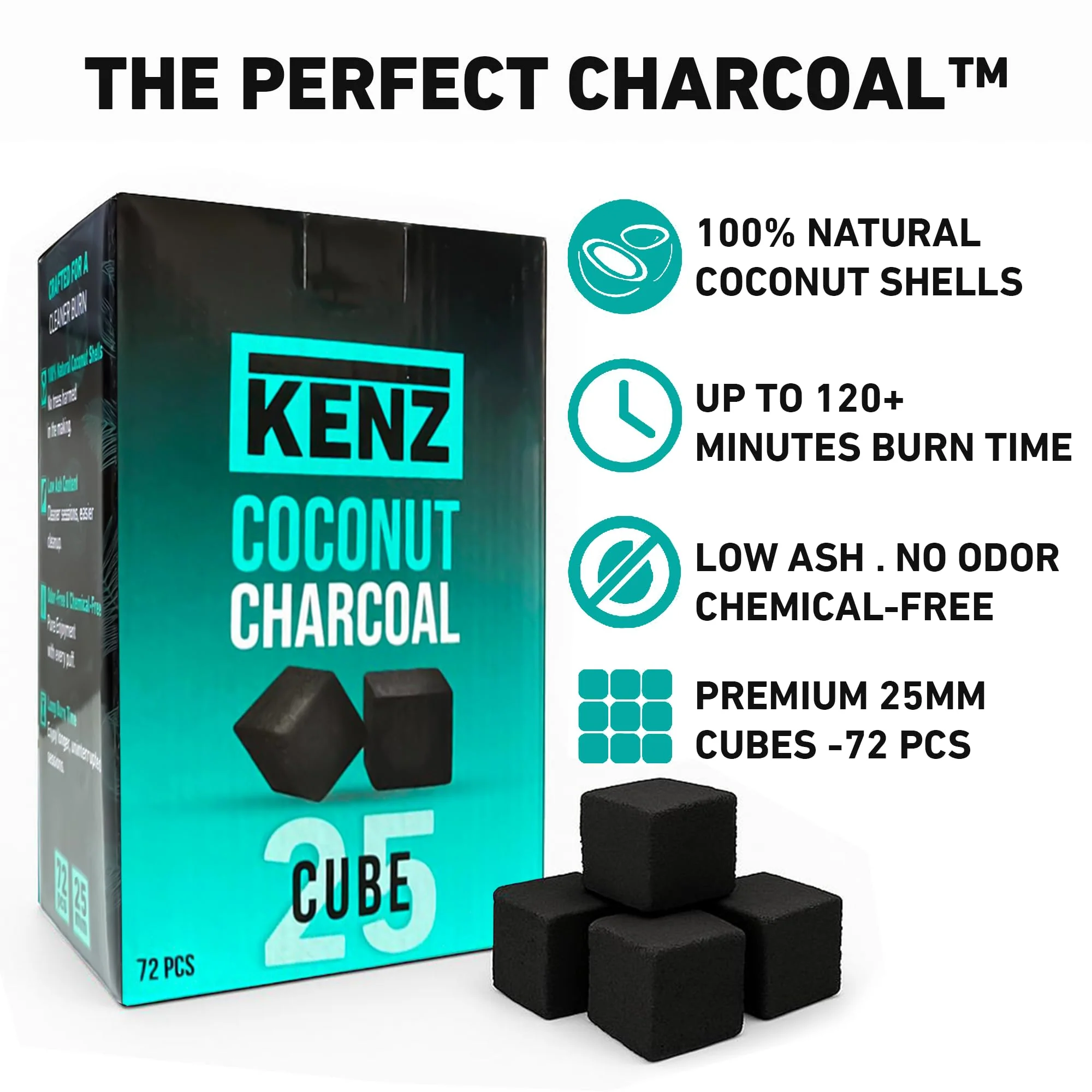 KENZ Coconut Charcoal Cubes 25 mm — 100% Natural, Low Ash, 72 pcs - Image 7