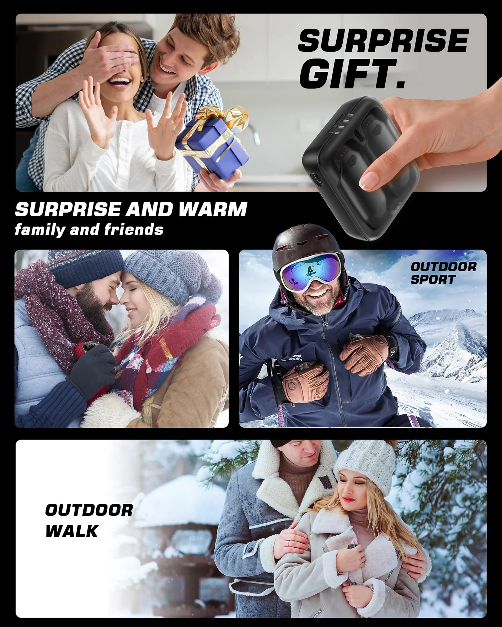 Kesguar Hand Warmers Rechargeable - 2 Pack 14000mAh AI Electric Hand Warmers with Charging Case, Magnetic 2 in 1 Pocket Handwarmers, Portable Heater Gifts for Women/Men/Christmas/Golf/Camping/Hunting - Image 2