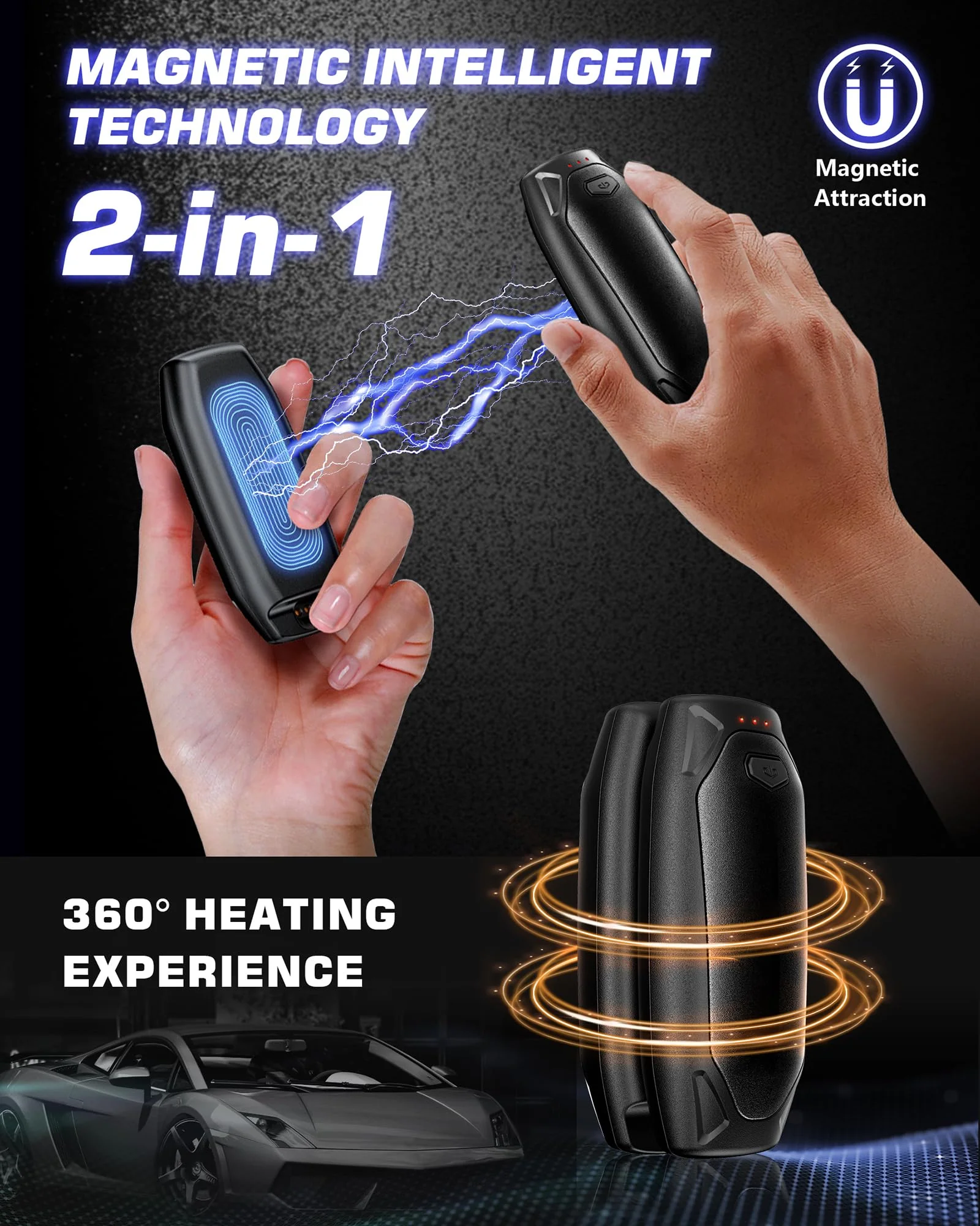 Kesguar Hand Warmers Rechargeable - 2 Pack 14000mAh AI Electric Hand Warmers with Charging Case, Magnetic 2 in 1 Pocket Handwarmers, Portable Heater Gifts for Women/Men/Christmas/Golf/Camping/Hunting - Image 3