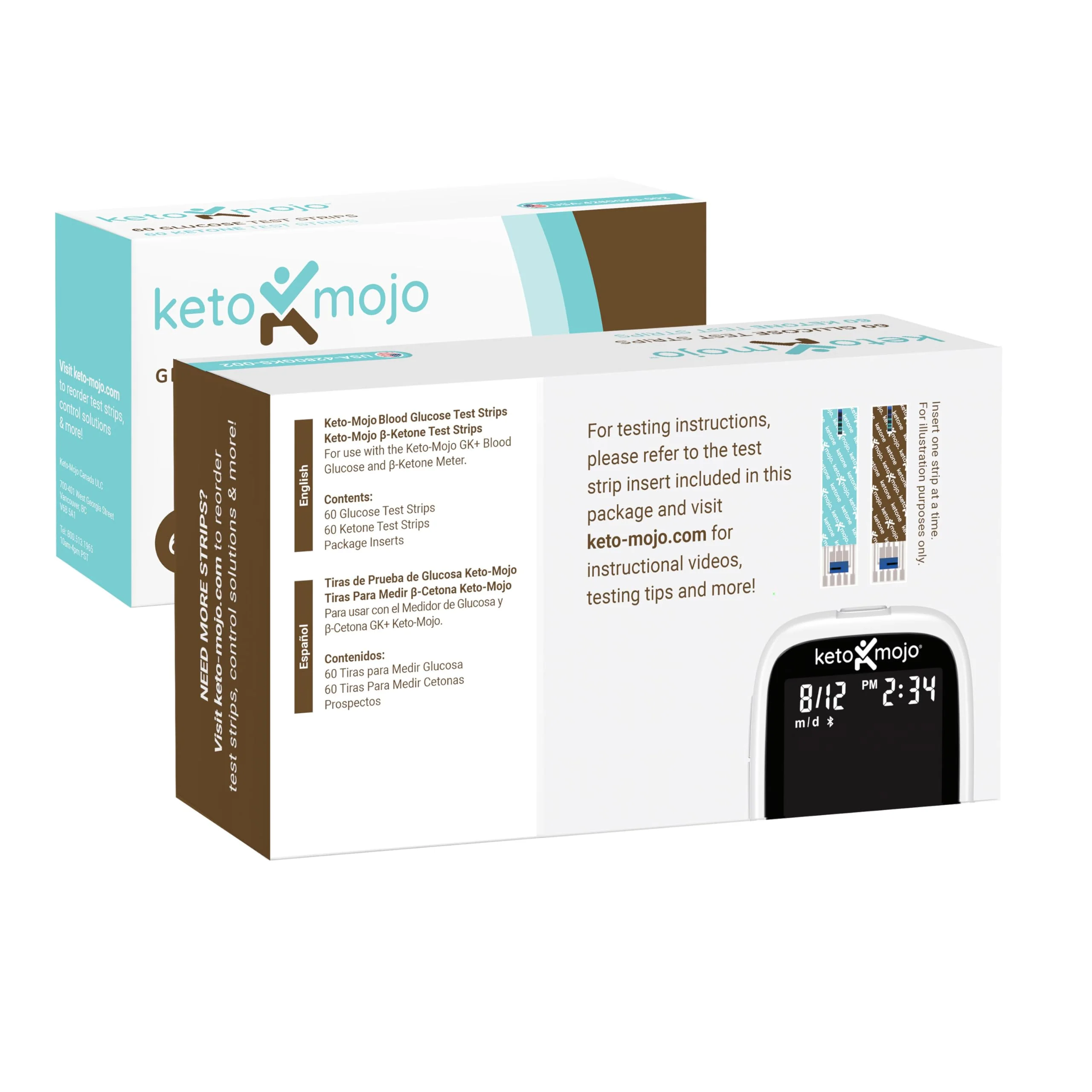 KETO-MOJO Blood Glucose and Ketone Test Strips Combo Pack | 60 Glucose + 60 Ketone Strips (120 Count) | for Use Only with GK+ Meter - Image 3