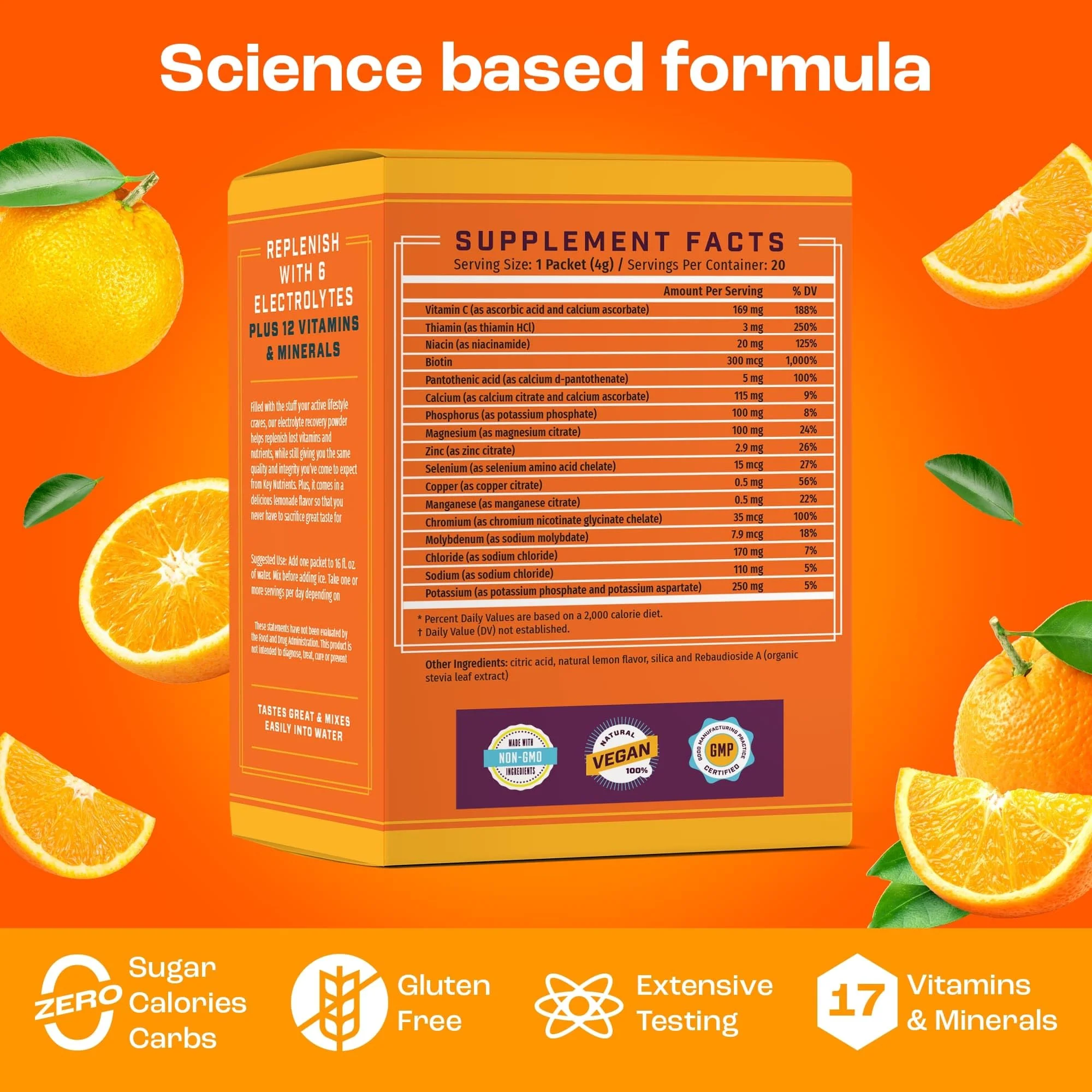 KEY NUTRIENTS Electrolytes Powder Packets - Tangy Orange 40 Pack Hydration Packets - Travel Hydration Powder - No Sugar, No Calories, Gluten Free - Made in USA - Image 6