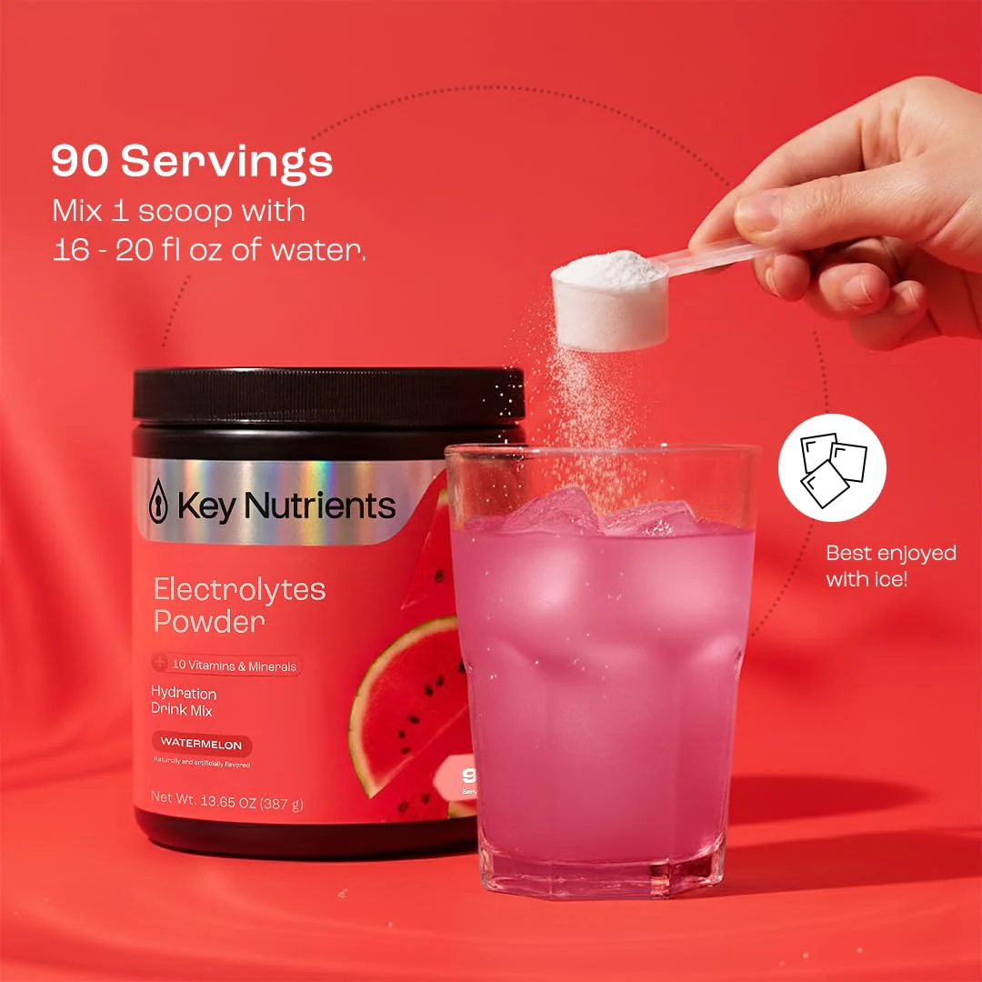KEY NUTRIENTS Multivitamin Electrolytes Powder No Sugar for Recovery - Refreshing Watermelon Electrolyte Powder - Hydration Powder - No Calories, Gluten Free Electrolytes Powder - 90 Servings - Image 6