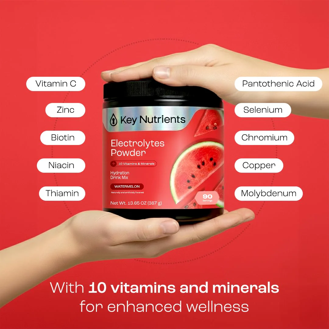 KEY NUTRIENTS Multivitamin Electrolytes Powder No Sugar for Recovery - Refreshing Watermelon Electrolyte Powder - Hydration Powder - No Calories, Gluten Free Electrolytes Powder - 90 Servings - Image 7