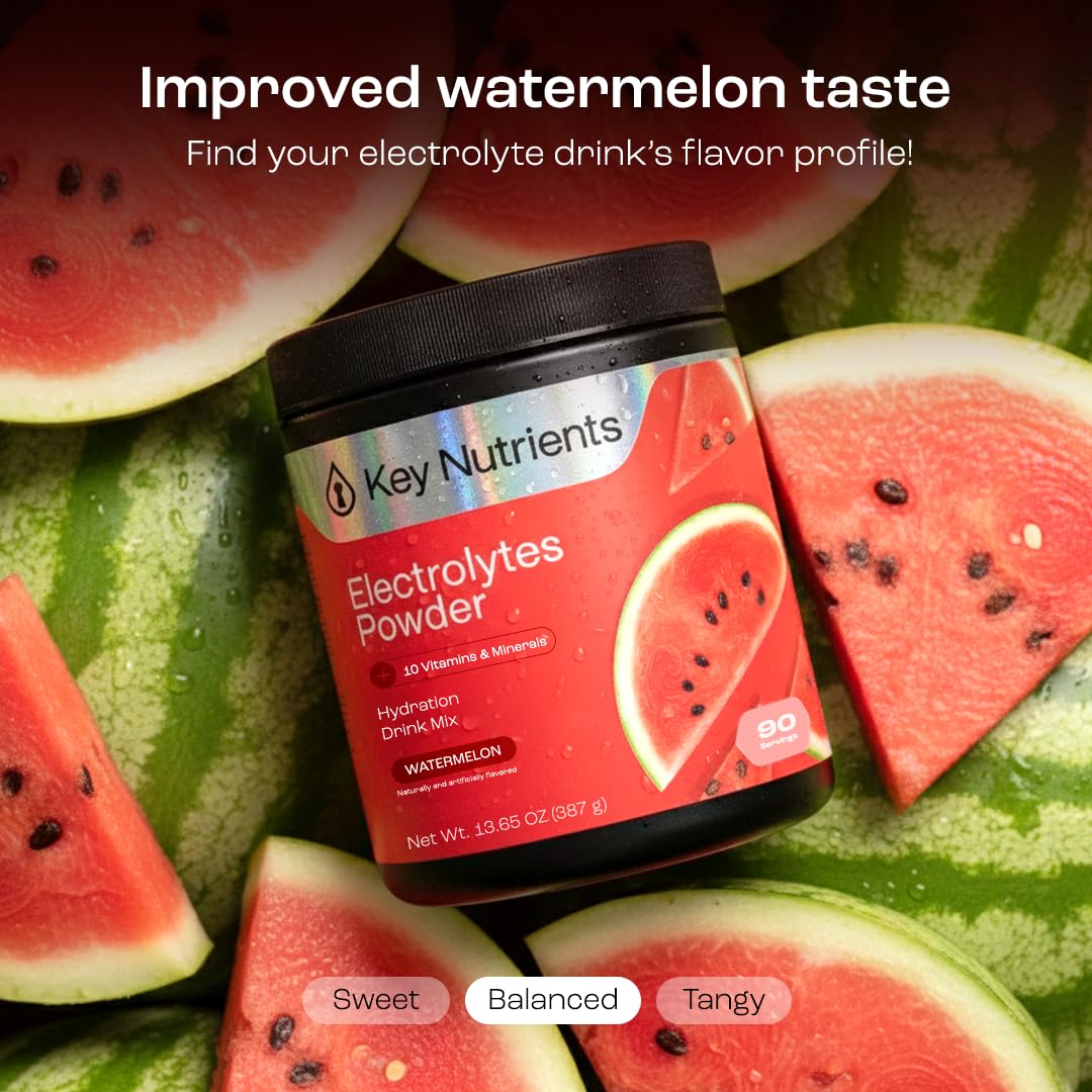 KEY NUTRIENTS Multivitamin Electrolytes Powder No Sugar for Recovery - Refreshing Watermelon Electrolyte Powder - Hydration Powder - No Calories, Gluten Free Electrolytes Powder - 90 Servings - Image 8