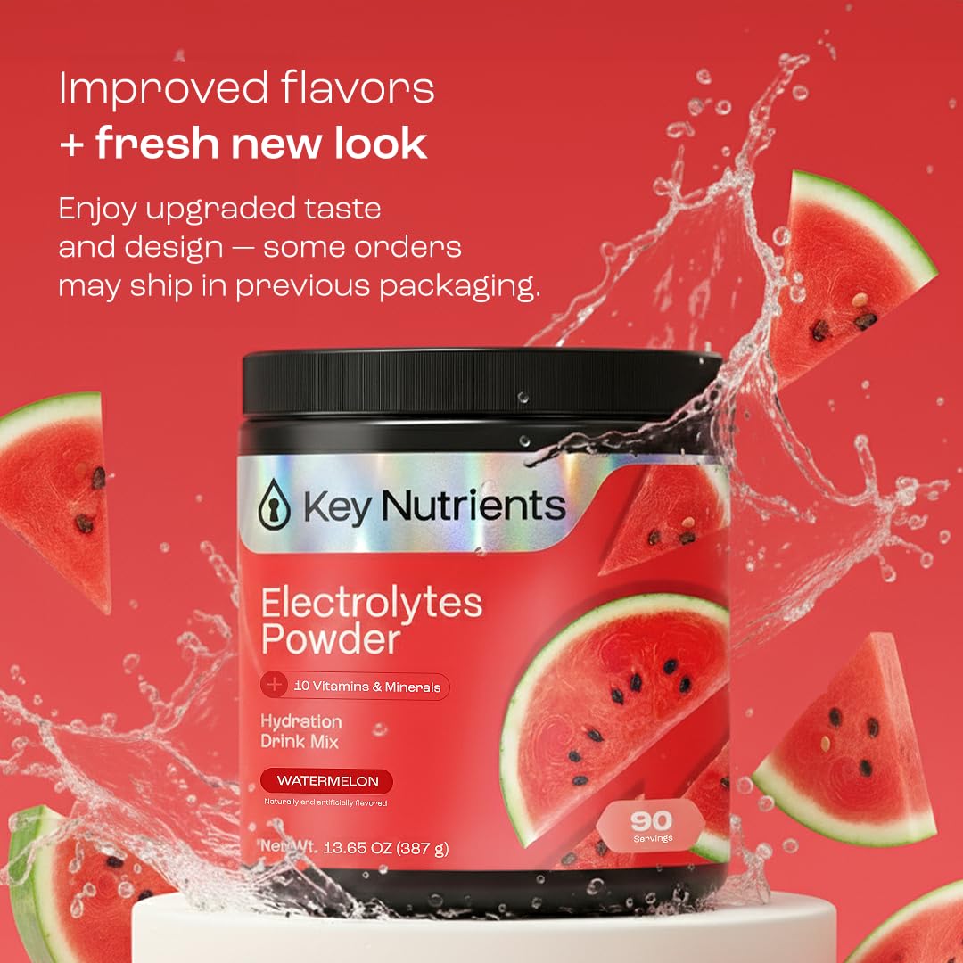 KEY NUTRIENTS Multivitamin Electrolytes Powder No Sugar for Recovery - Refreshing Watermelon Electrolyte Powder - Hydration Powder - No Calories, Gluten Free Electrolytes Powder - 90 Servings - Image 9