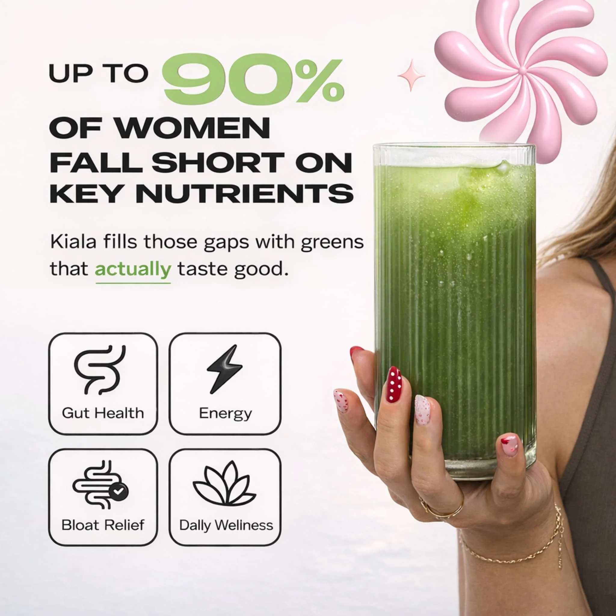 Kiala Nutrition Super Greens, Organic Greens Powder with Spirulina & Chlorella for Digestion, Gut Health, Immunity, Adaptogens, Energy, Gluten Free, Vegan, Sugar Free, Watermelon Slush, 30 Servings - Image 2