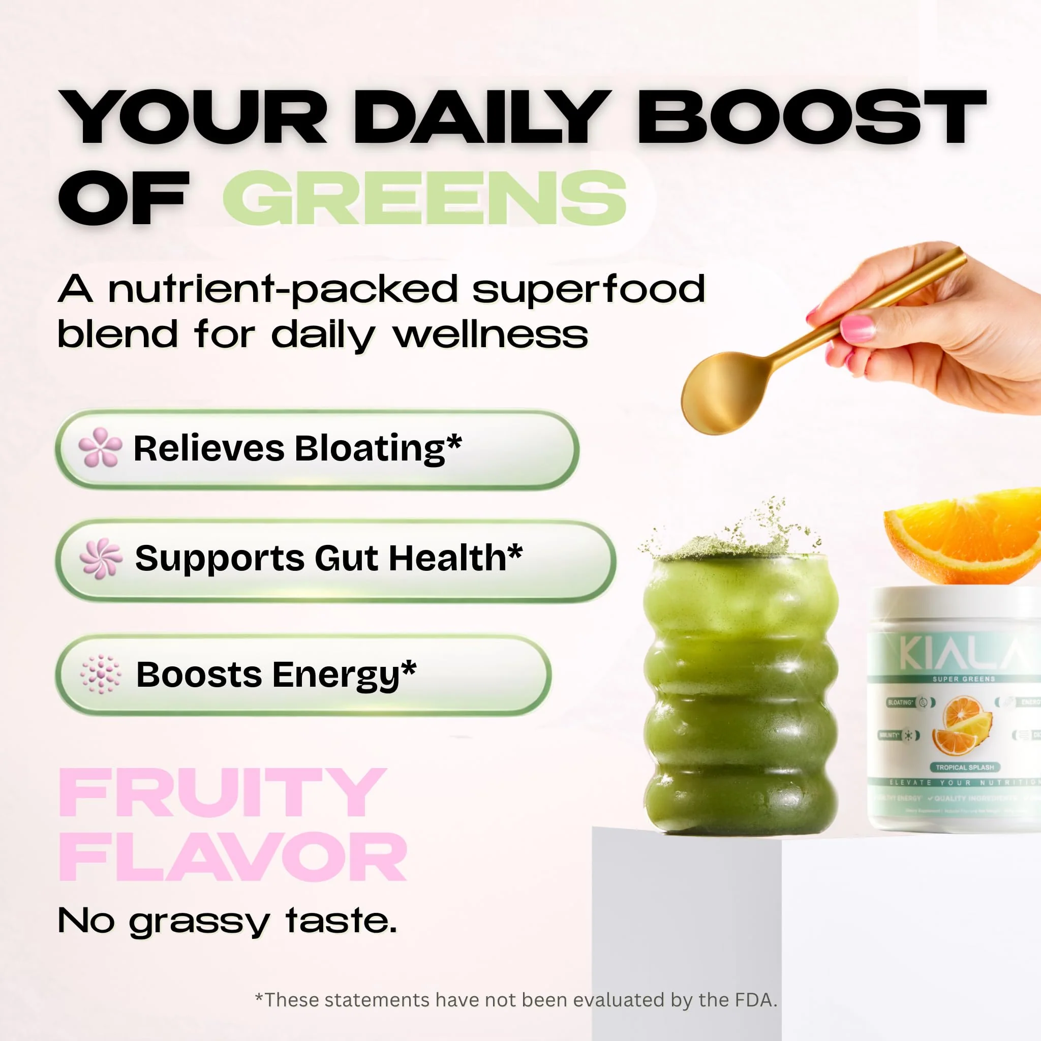 Kiala Nutrition Super Greens, Organic Greens Powder with Spirulina & Chlorella for Digestion, Gut Health, Immunity, Adaptogens, Energy, Gluten Free, Vegan, Sugar Free, Watermelon Slush, 30 Servings - Image 3