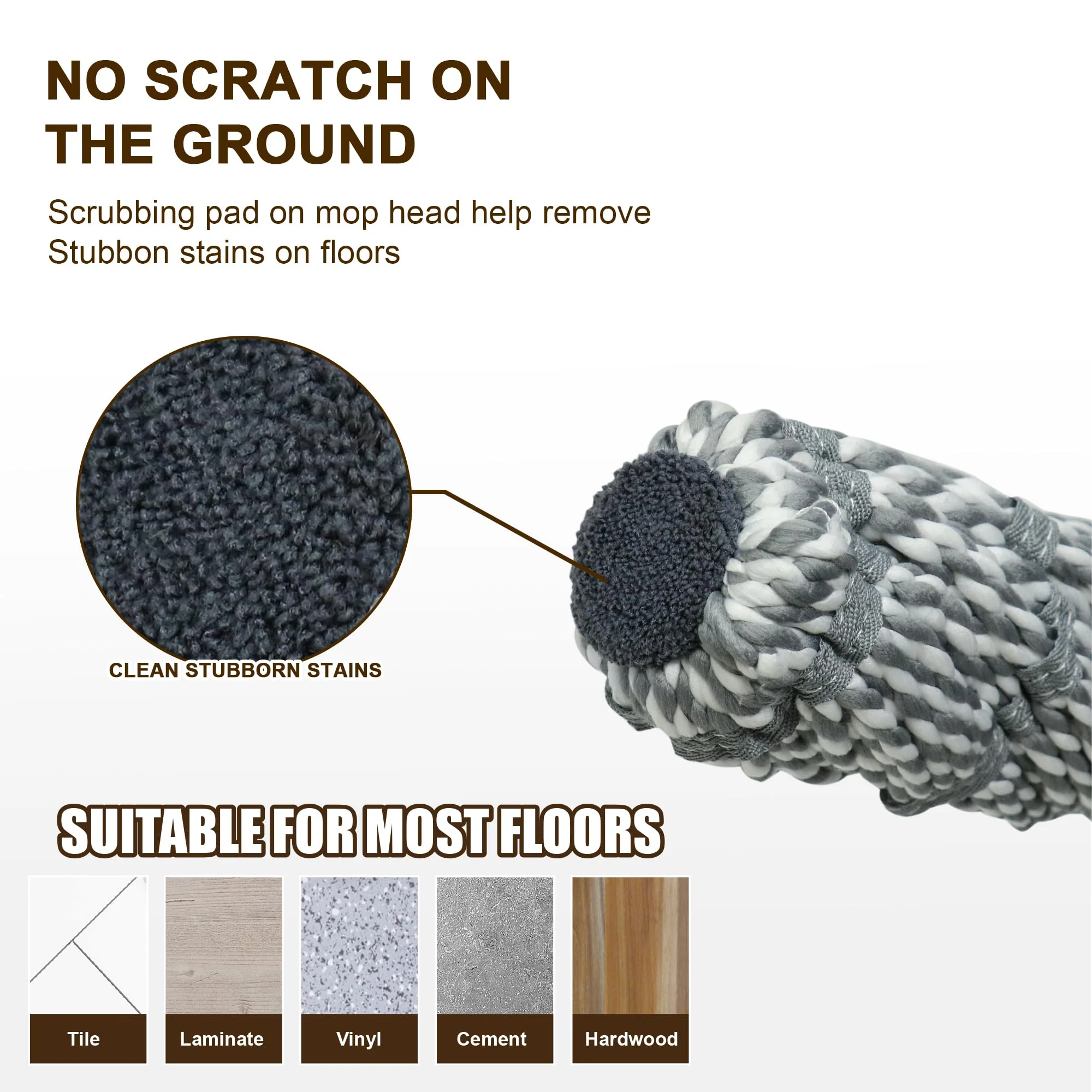 Kickleen Self Wringing Mop - Easy Squeeze Twist Mop with 52.5 Inch Long Handle, Heavy Duty for Hardwood, Tile, Vinyl & Laminate Floors (Gray) - Image 2