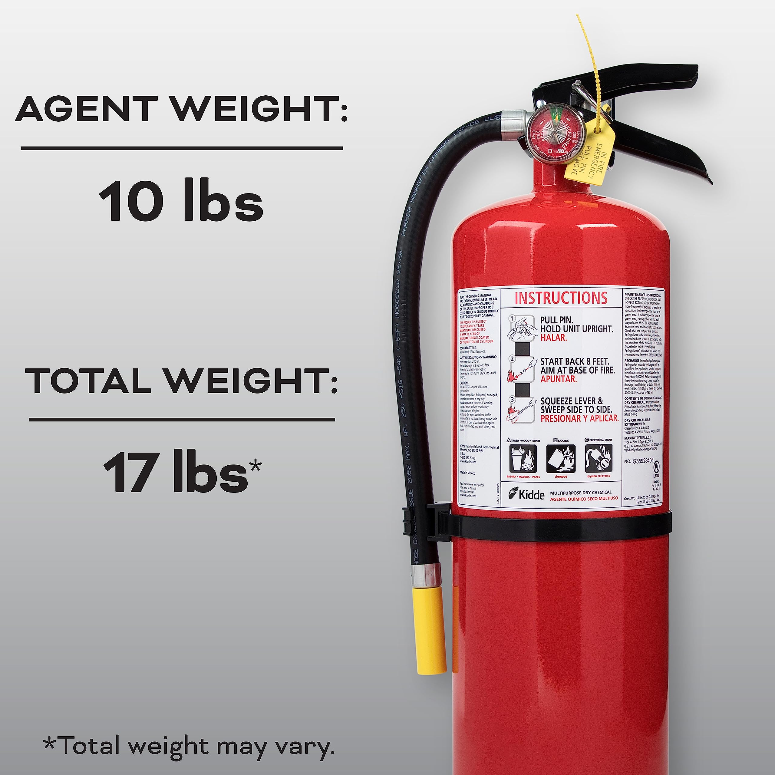 Kidde Fire Extinguisher for Commercial Use, 3-A:40-B:C, 17 Lbs., Refillable & Reusable, Hose & Wall Mount (Included) - Image 12