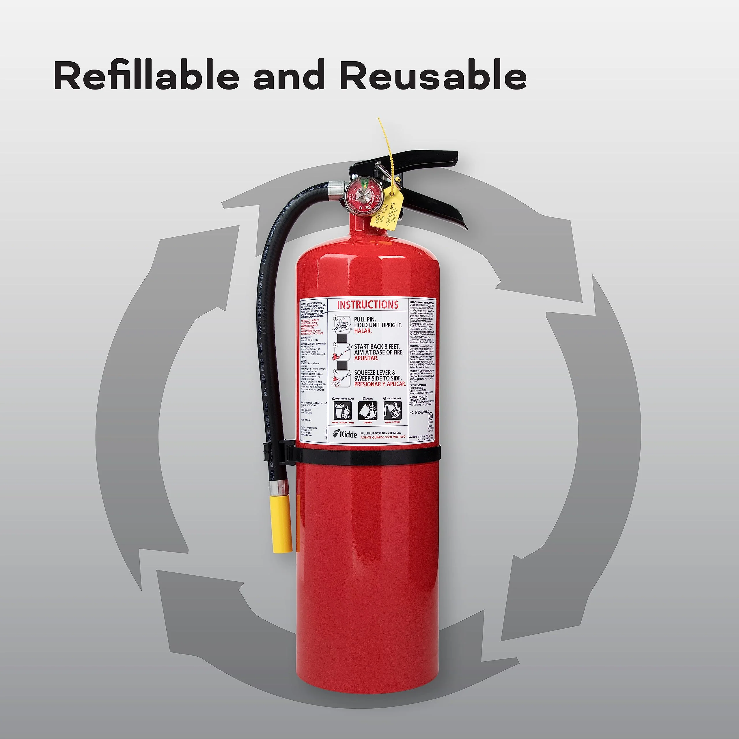 Kidde Fire Extinguisher for Commercial Use, 3-A:40-B:C, 17 Lbs., Refillable & Reusable, Hose & Wall Mount (Included) - Image 9